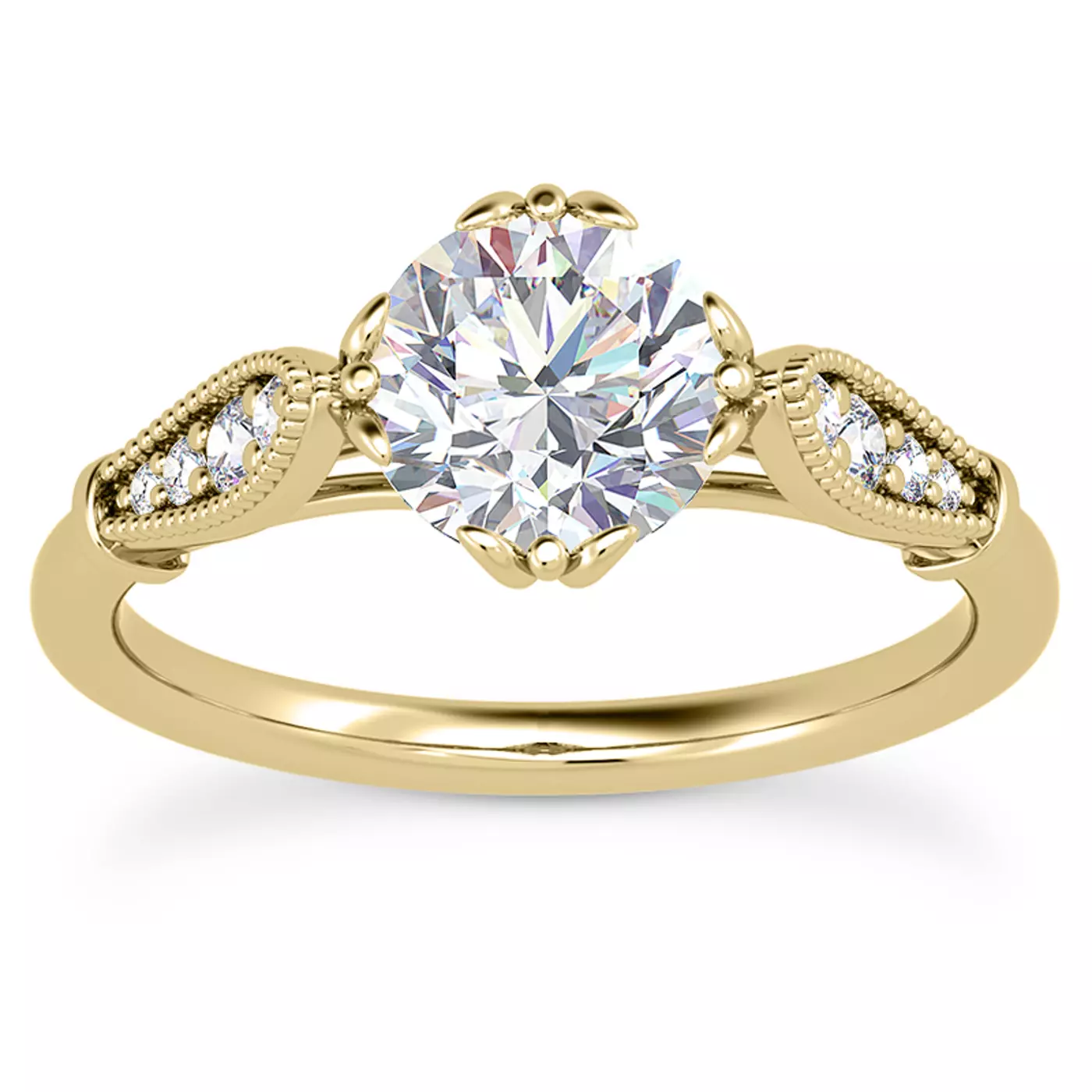 Brilliant Side Accents 14K Yellow Gold Engagement Ring
