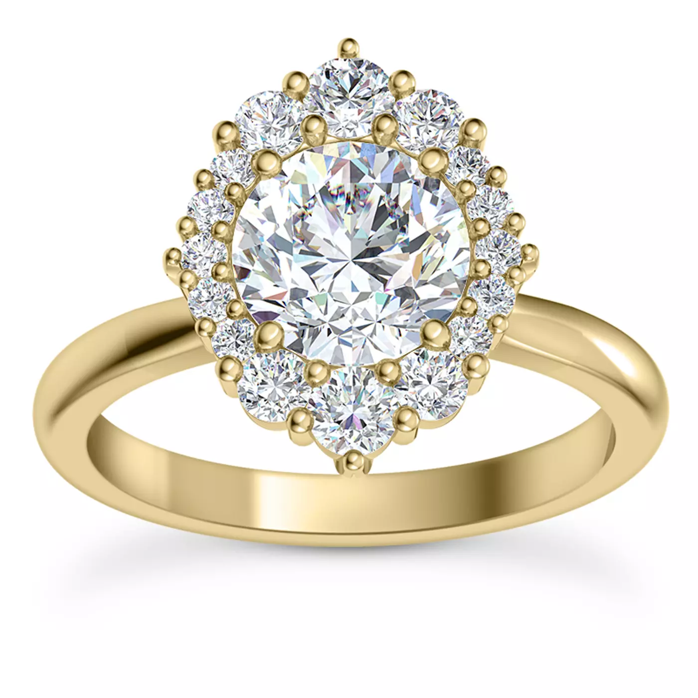 Radiant Halo Frame 14K Yellow Gold Engagement Ring