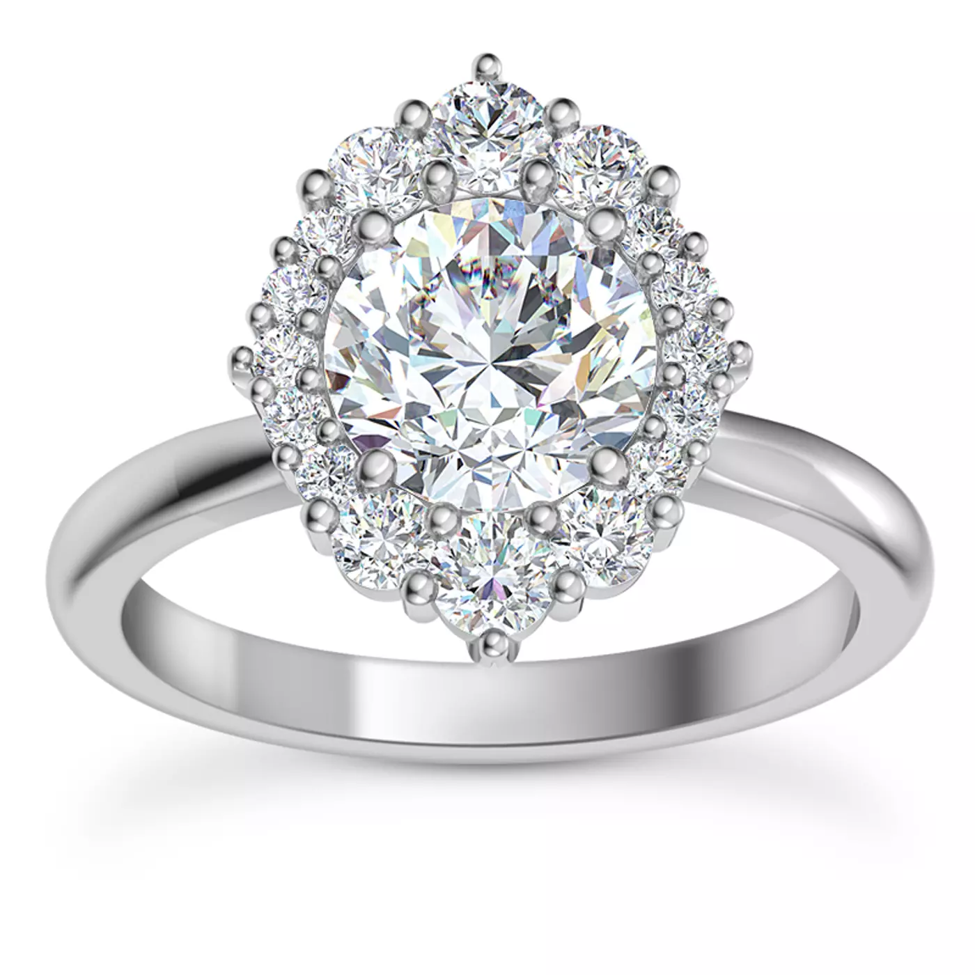 Radiant Halo Frame 18K White Gold Engagement Ring