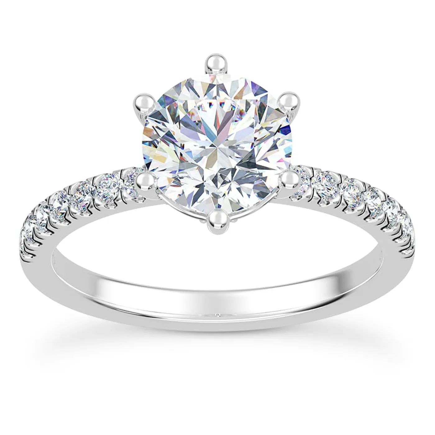 Curved Hidden Halo 18K White Gold Engagement Ring