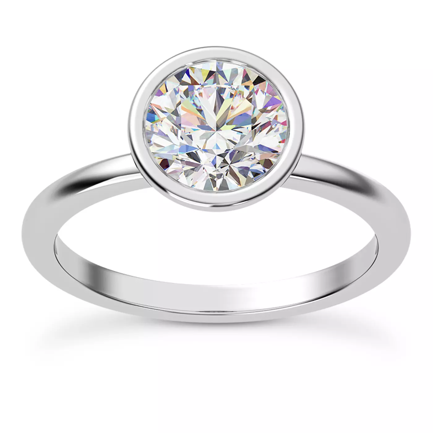 Bezel-Set Center 14K White Gold Engagement Ring