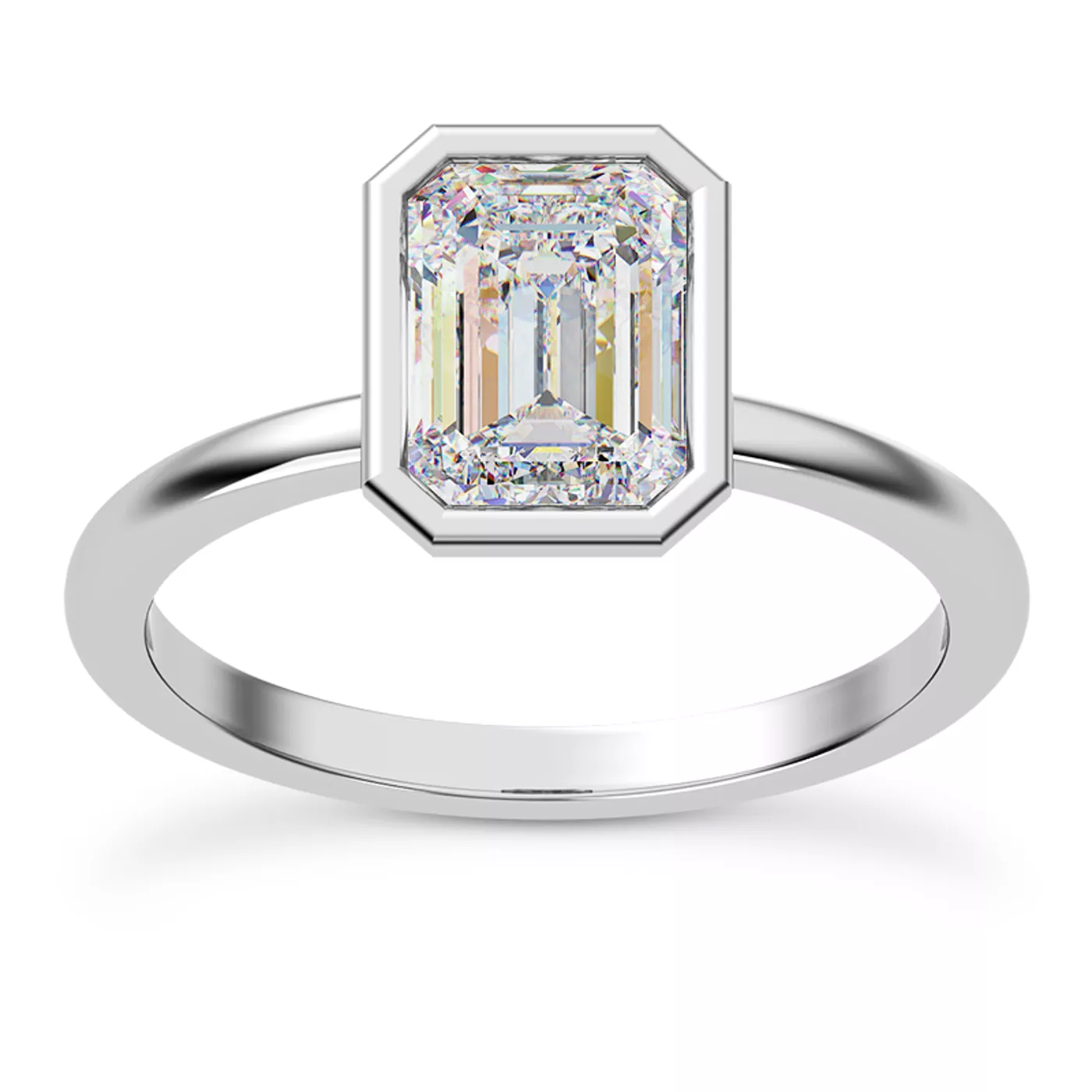Bezel-Set Center 14K White Gold Engagement Ring