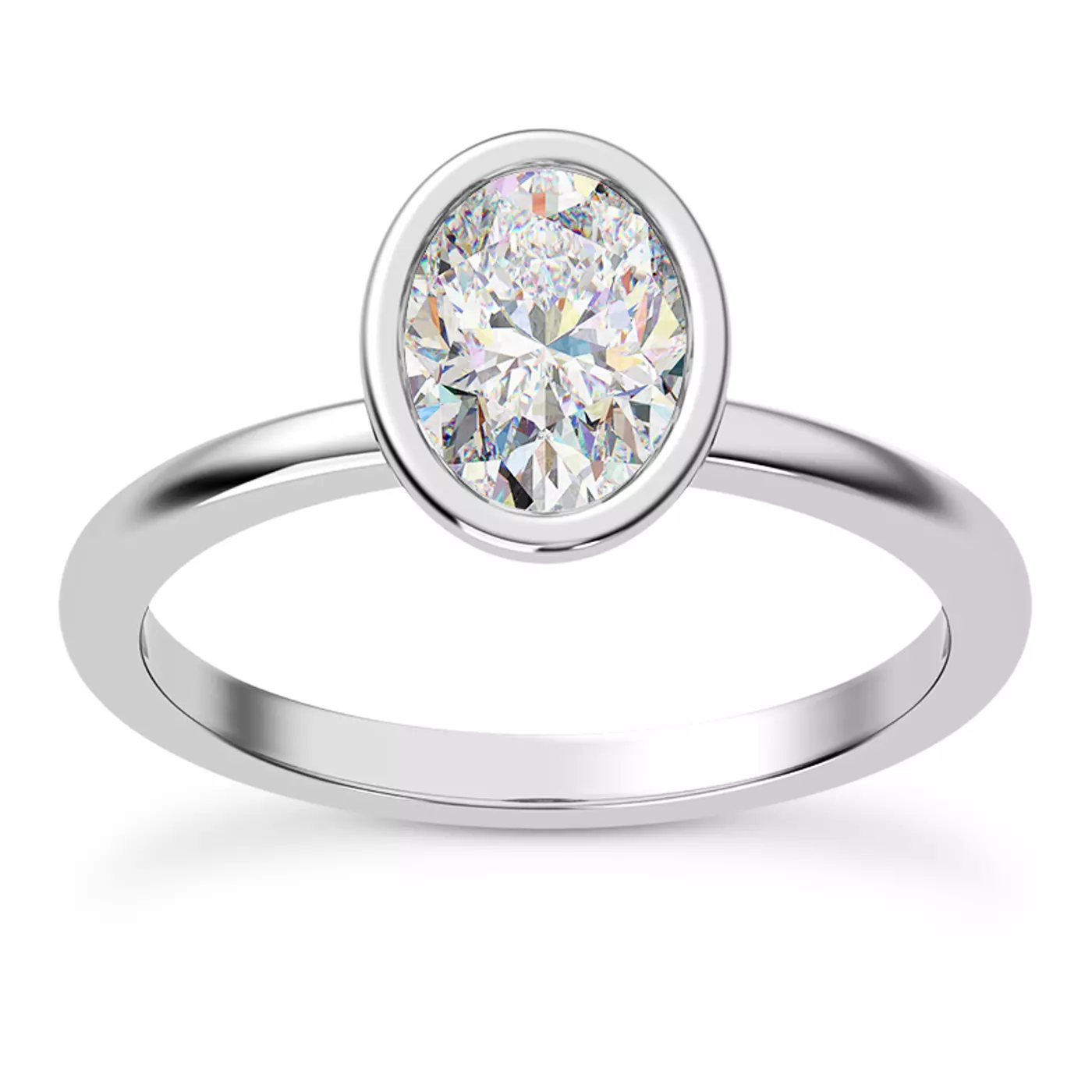 Bezel-Set Center 14K White Gold Engagement Ring