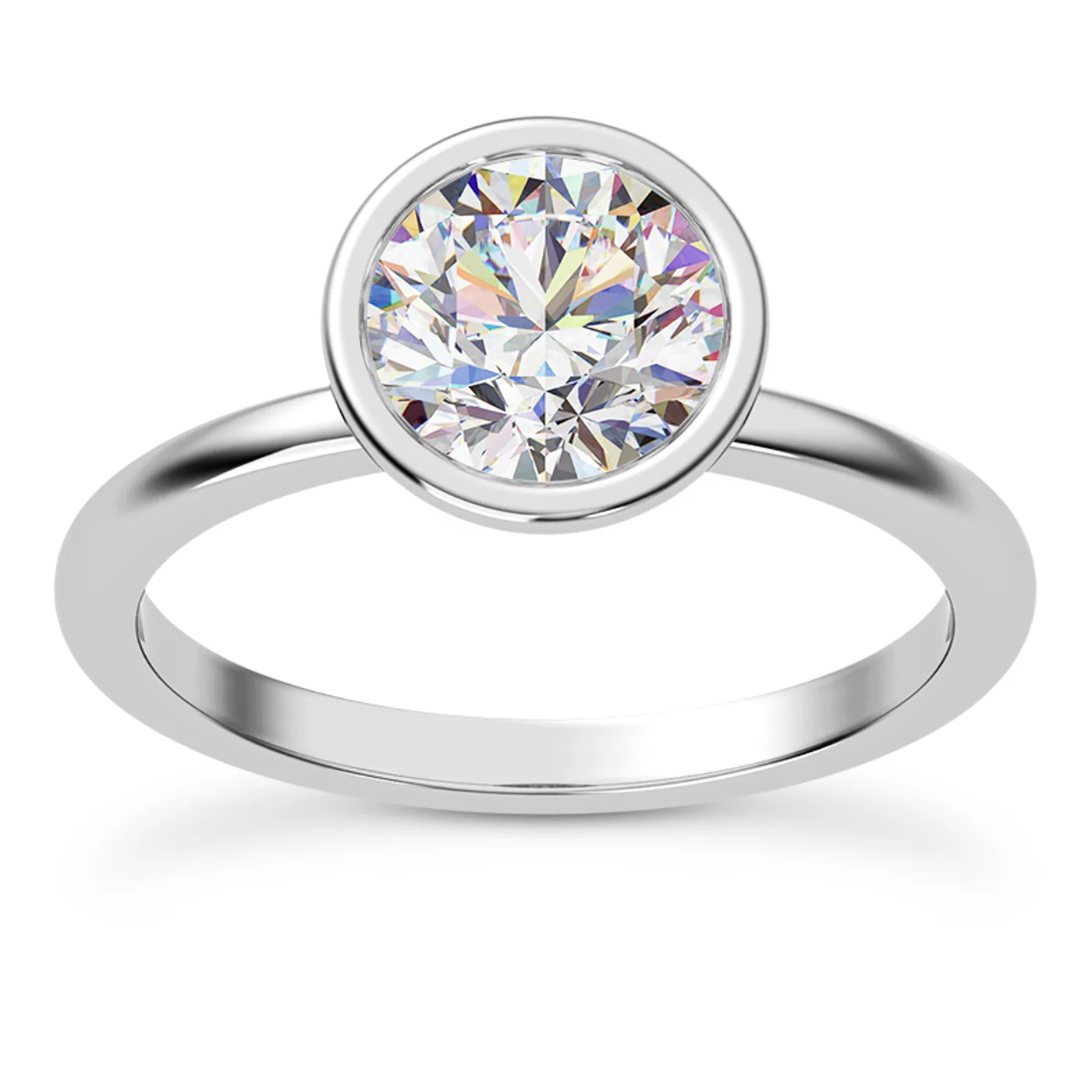 Bezel-Set Center 18K White Gold Engagement Ring