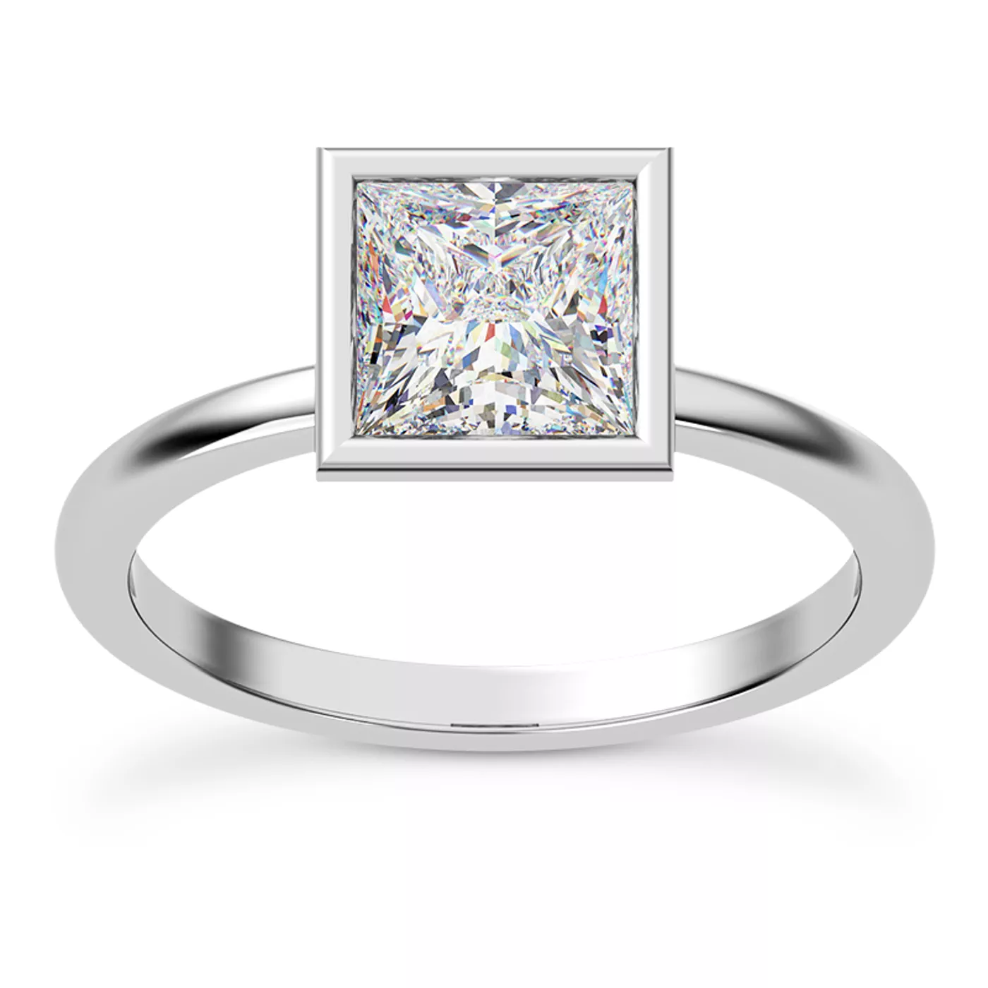 Bezel-Set Center 18K White Gold Engagement Ring