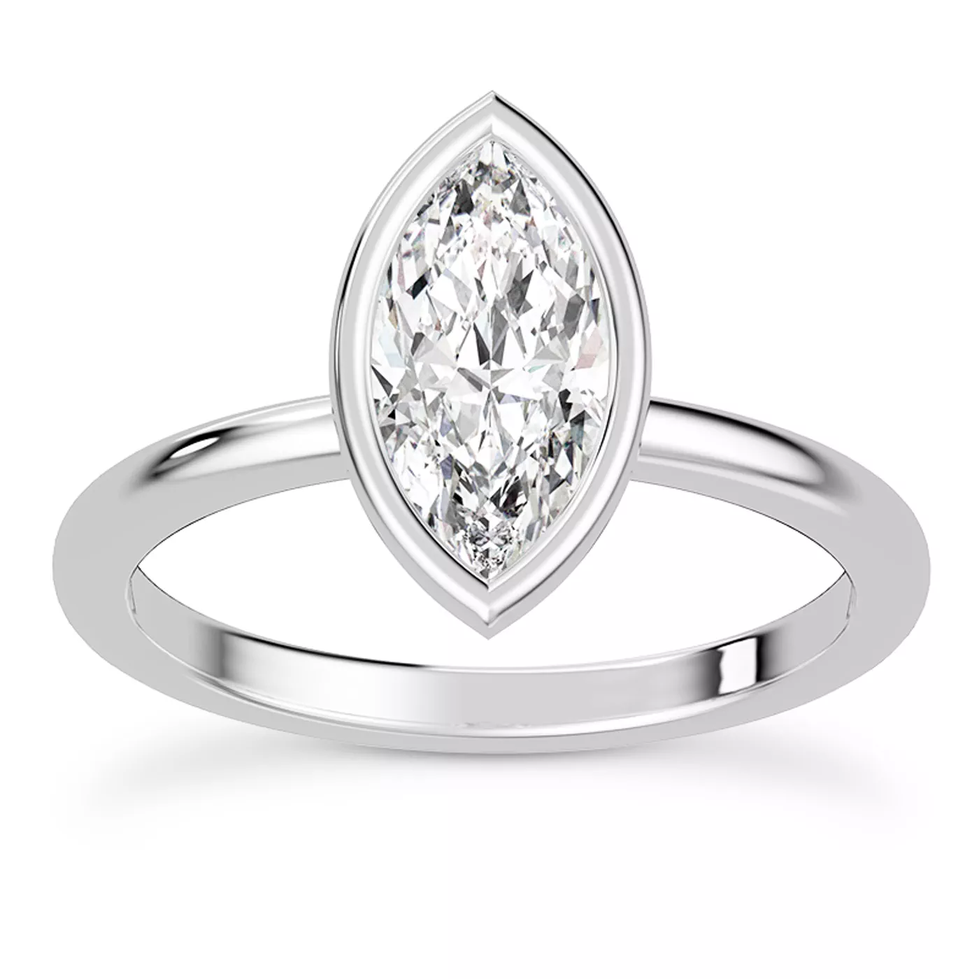 Bezel-Set Center 18K White Gold Engagement Ring