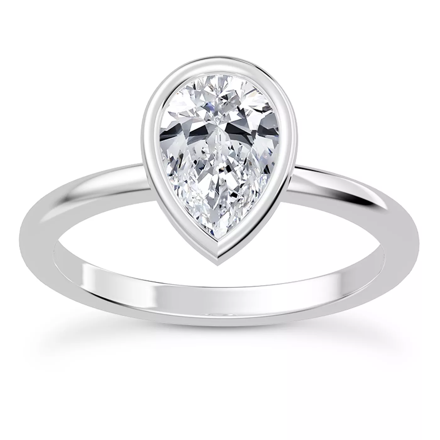 Bezel-Set Center 18K White Gold Engagement Ring