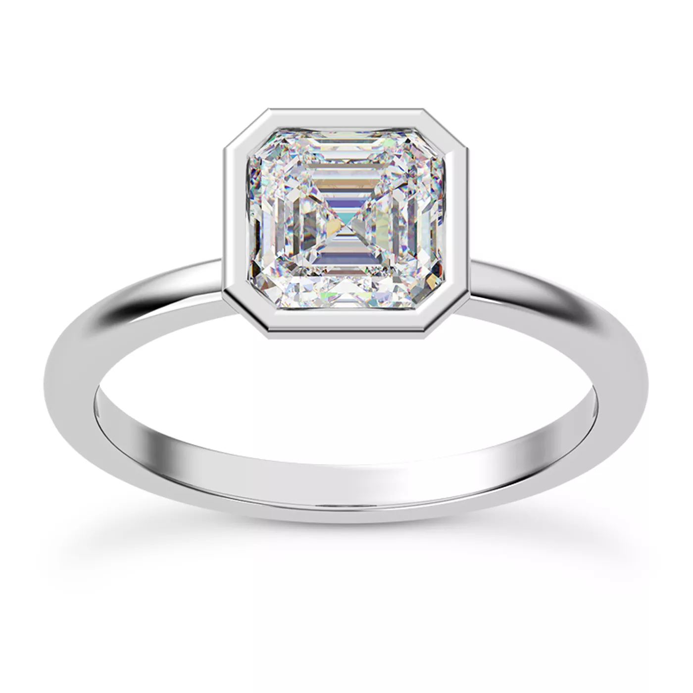 Bezel-Set Center 18K White Gold Engagement Ring