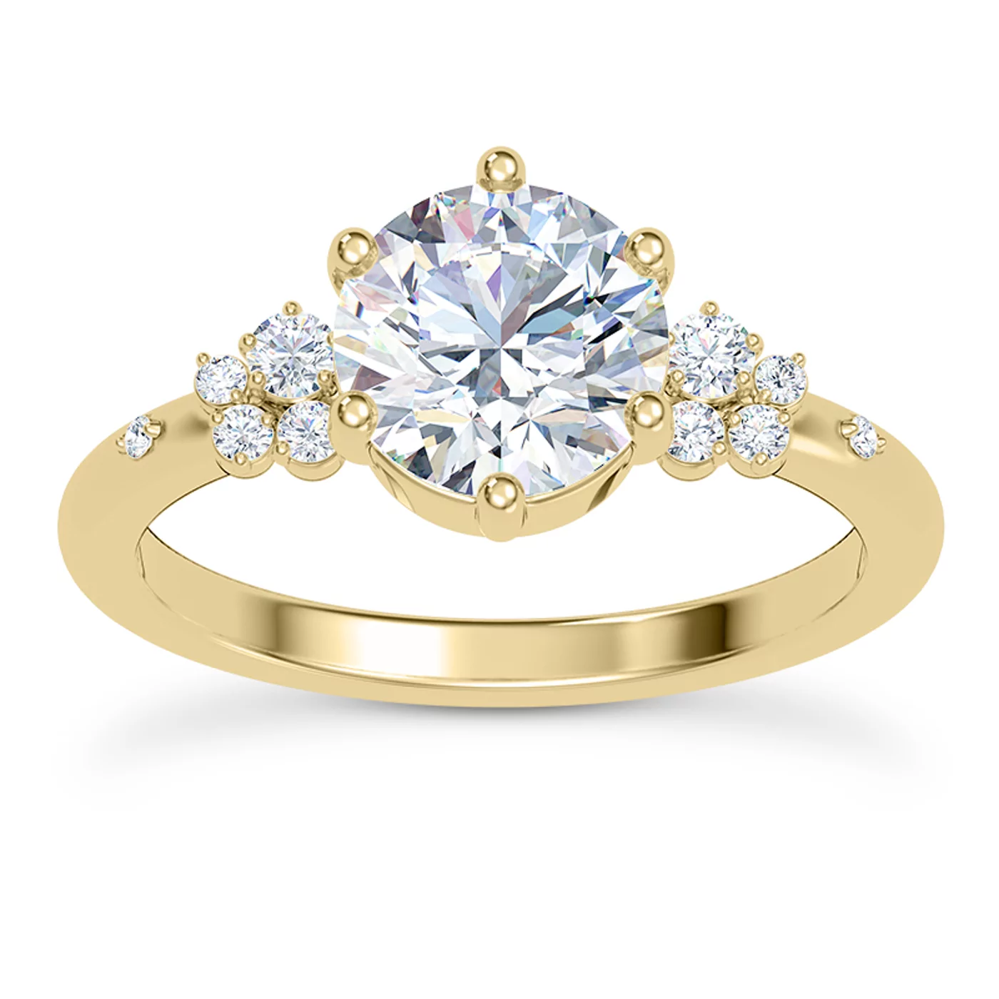 Brilliant Side Accents 18K Yellow Gold Engagement Ring