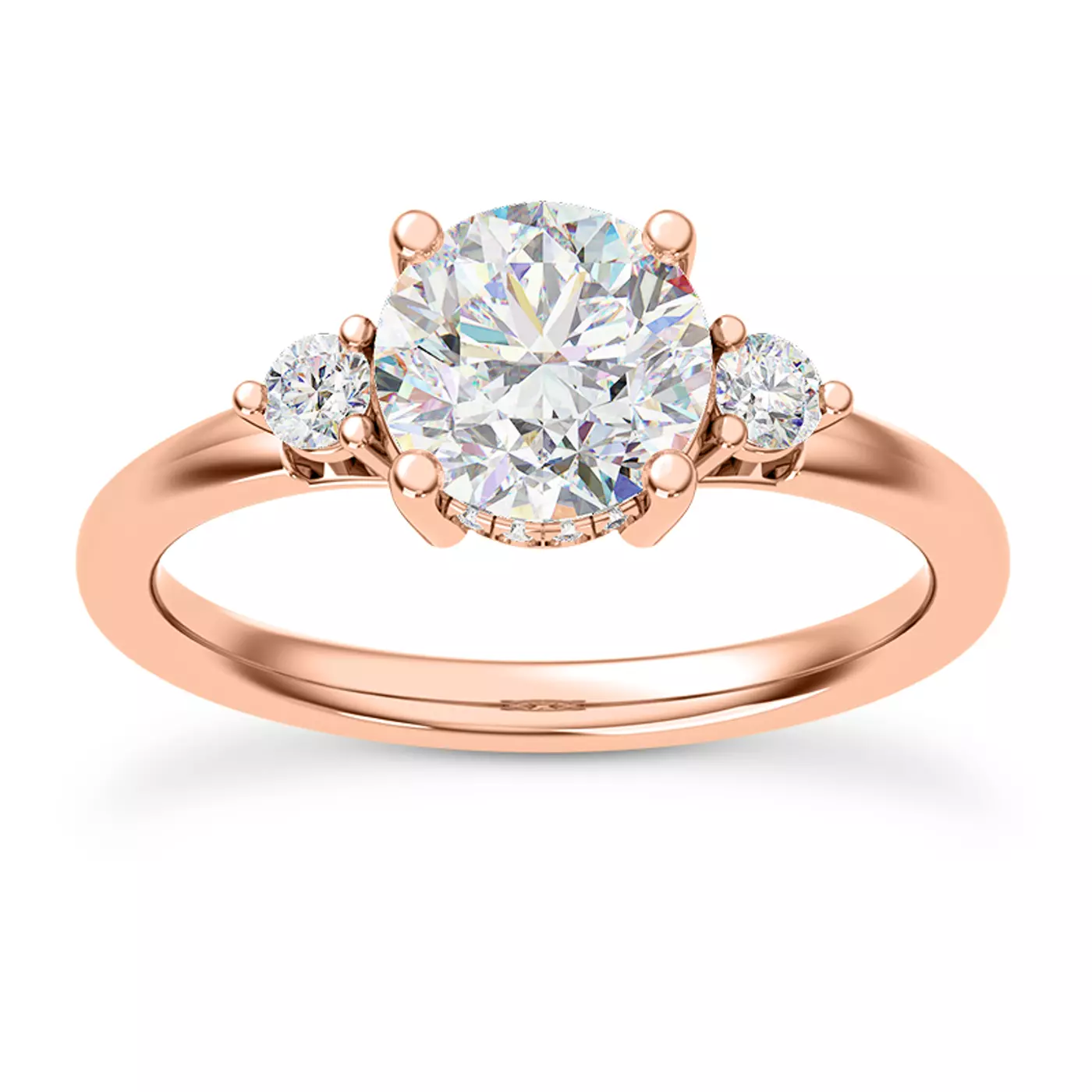 Three-Stone Setting 14K Rose Gold Engagement Ring