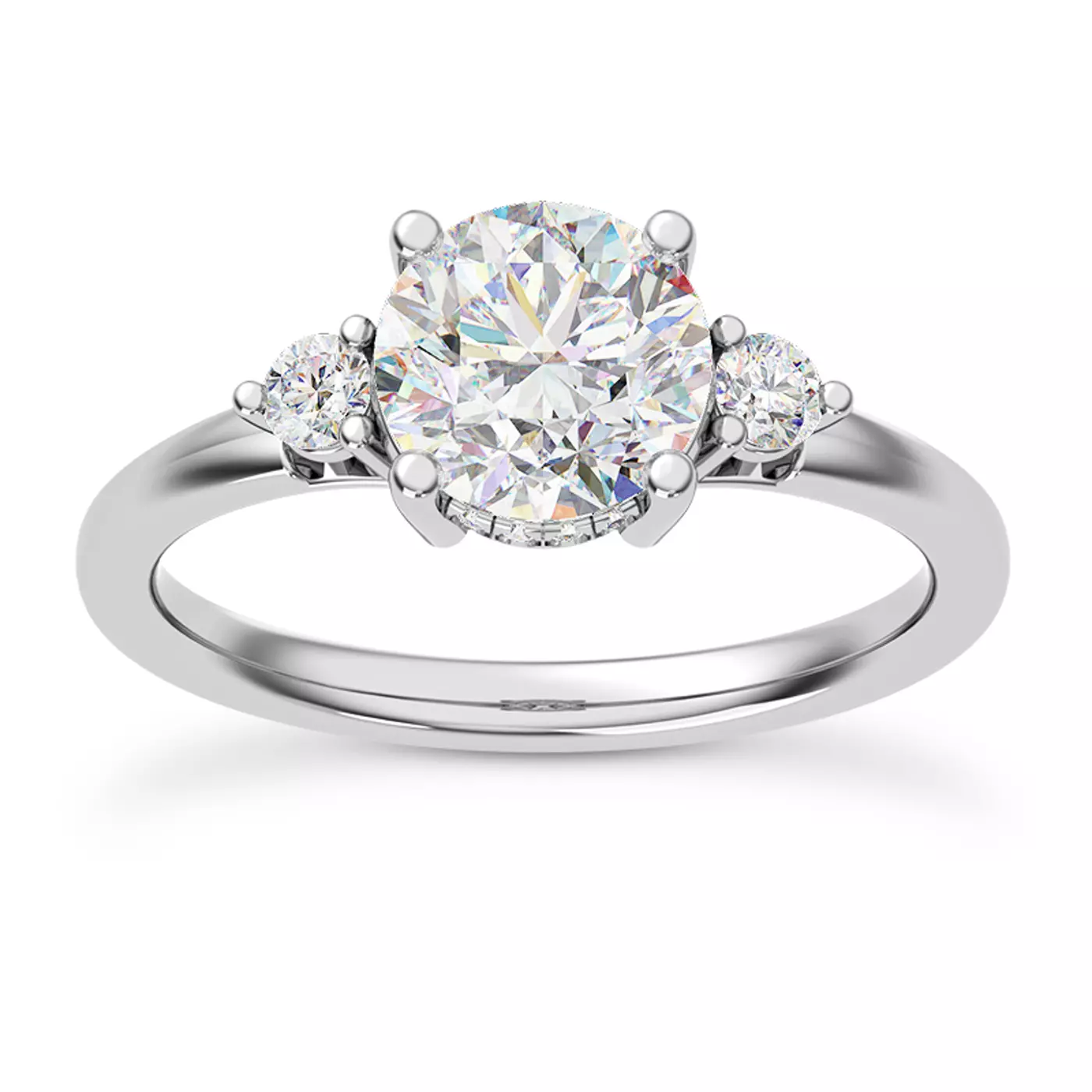 Three-Stone Setting 14K White Gold Engagement Ring