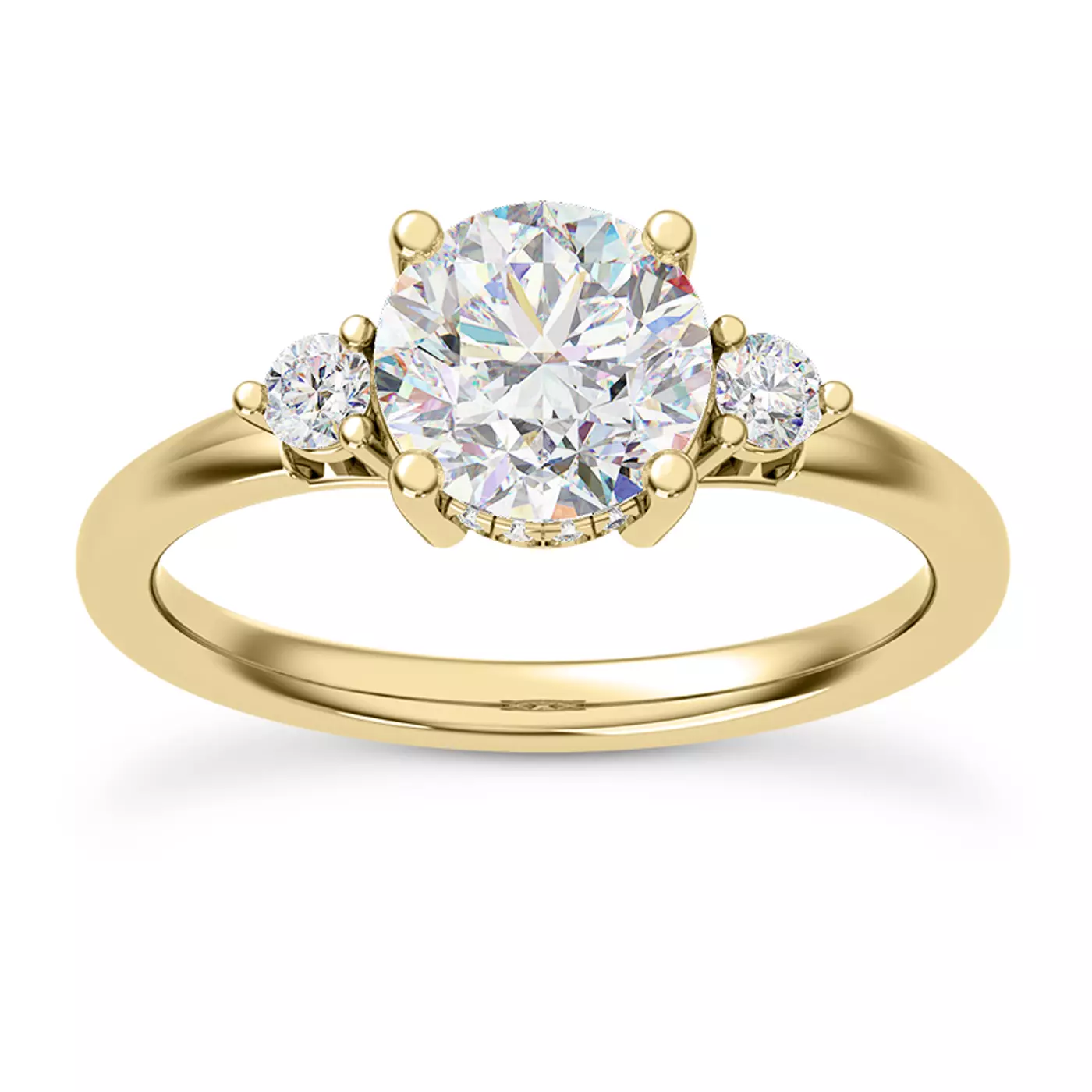 Three-Stone Setting 18K Yellow Gold Engagement Ring