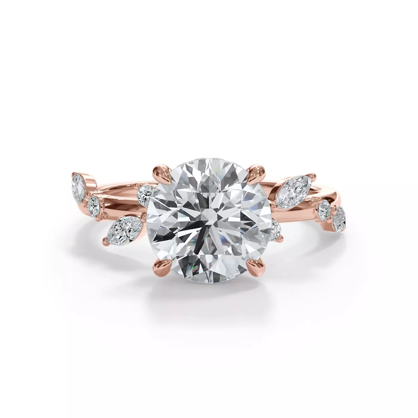 Cascading Mixed Cuts 14K Rose Gold Engagement Ring