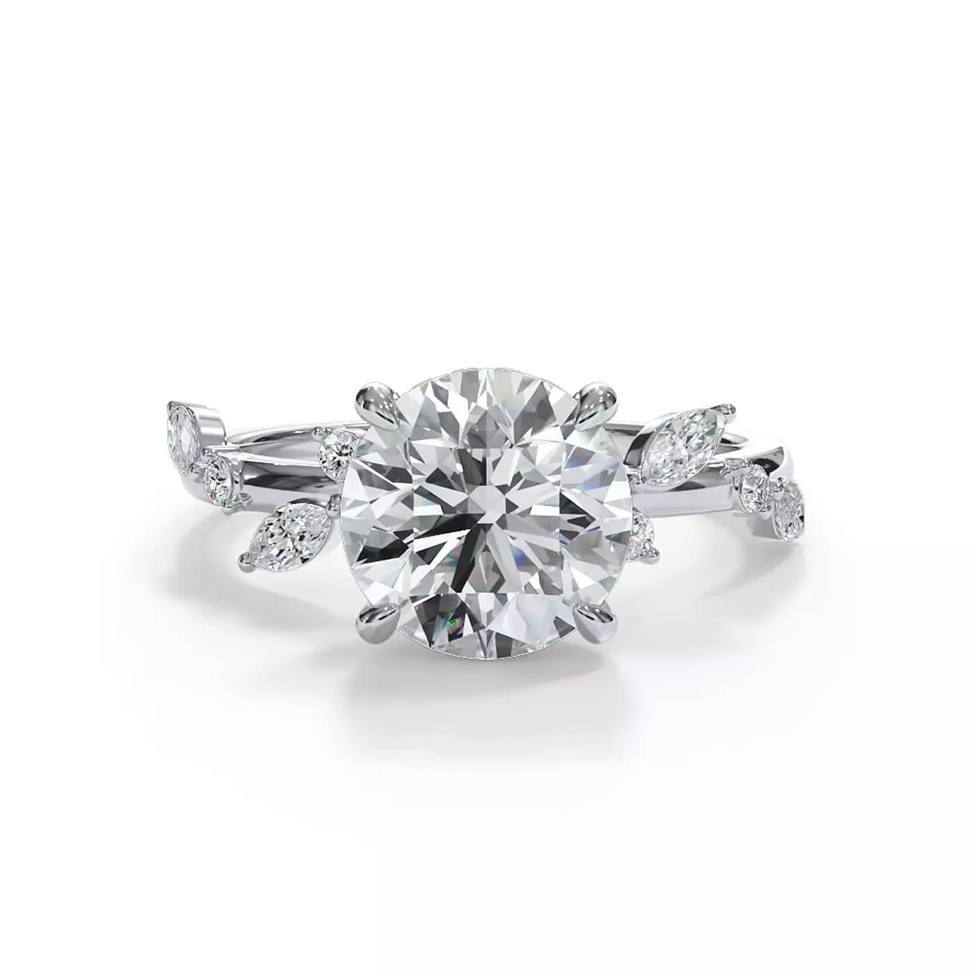Cascading Mixed Cuts 14K White Gold Engagement Ring