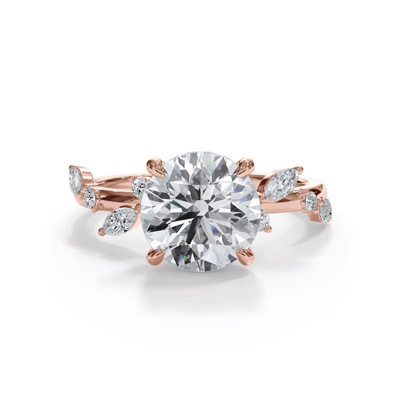 Cascading Mixed Cuts 18K Rose Gold Engagement Ring