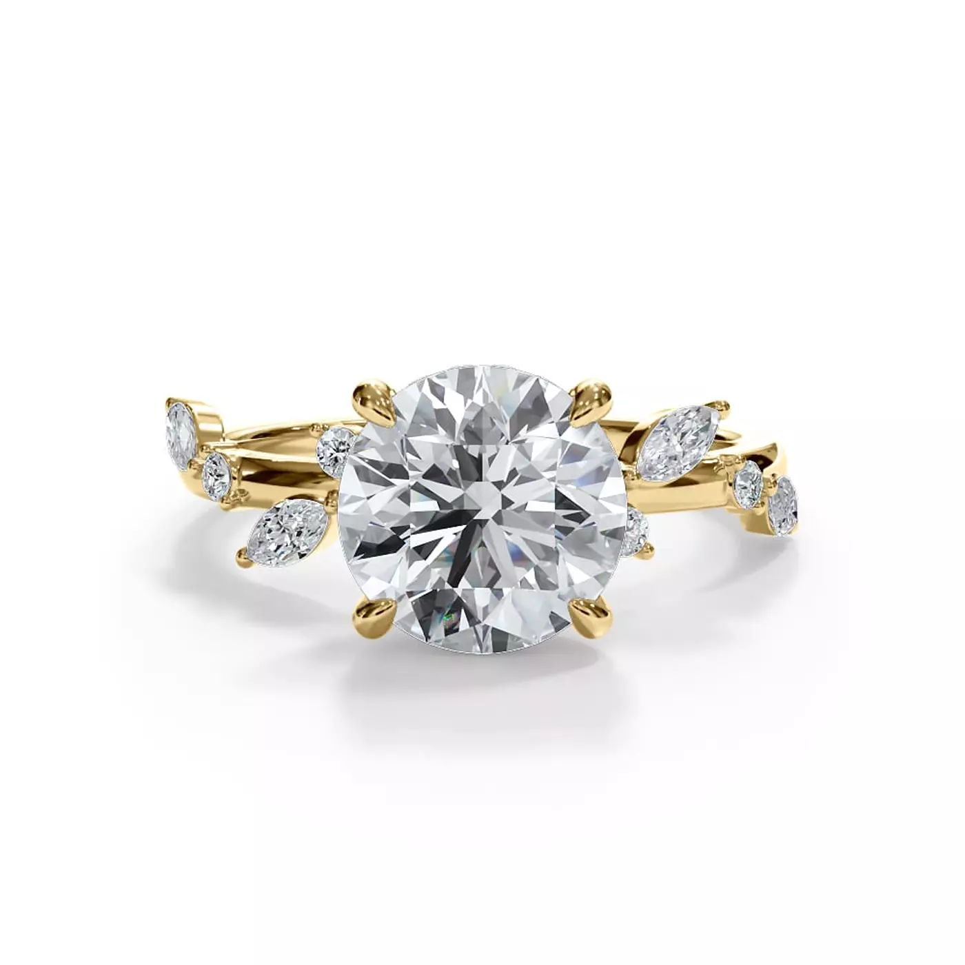 Cascading Mixed Cuts 18K Yellow Gold Engagement Ring