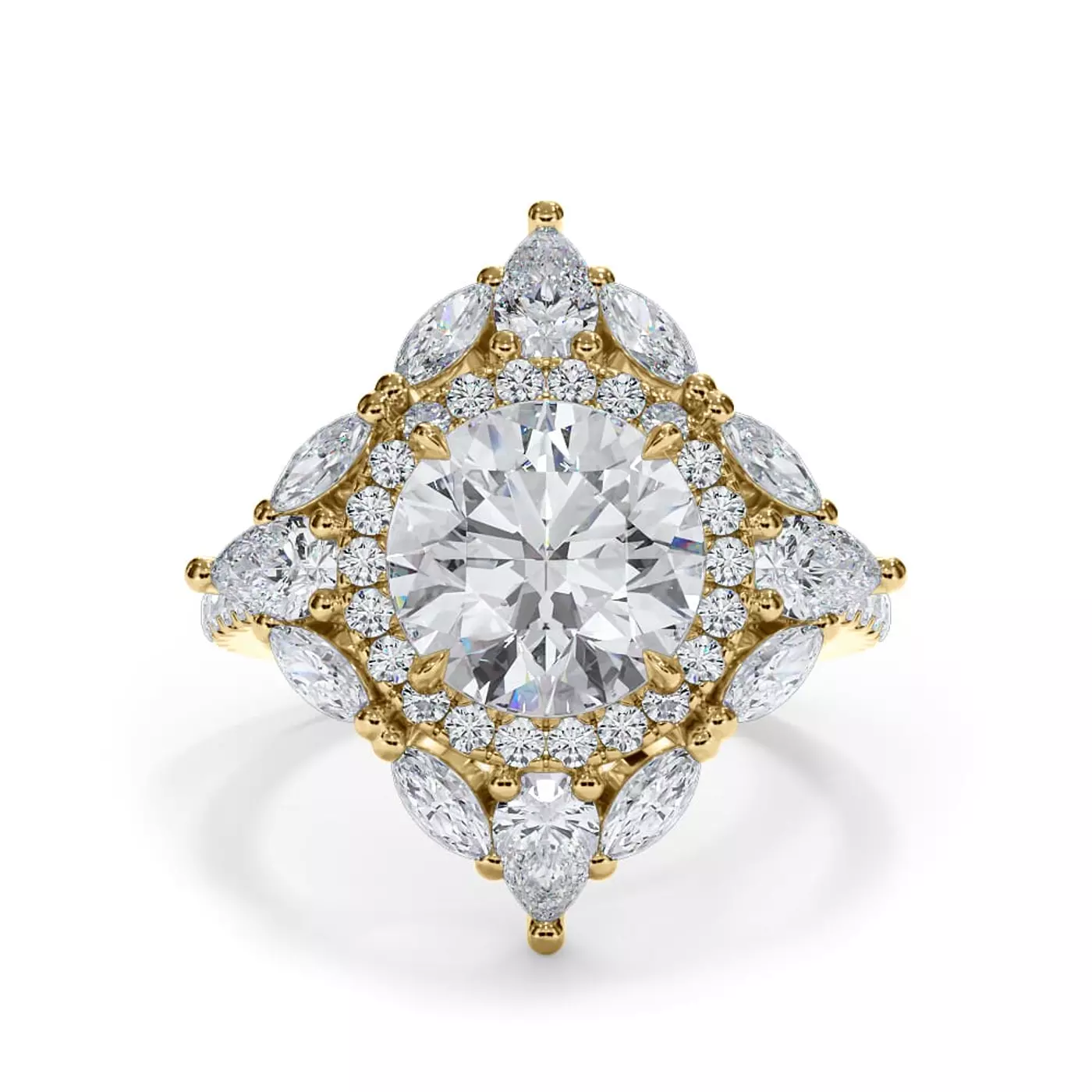 Radiant Halo Design 14K Yellow Gold Engagement Ring