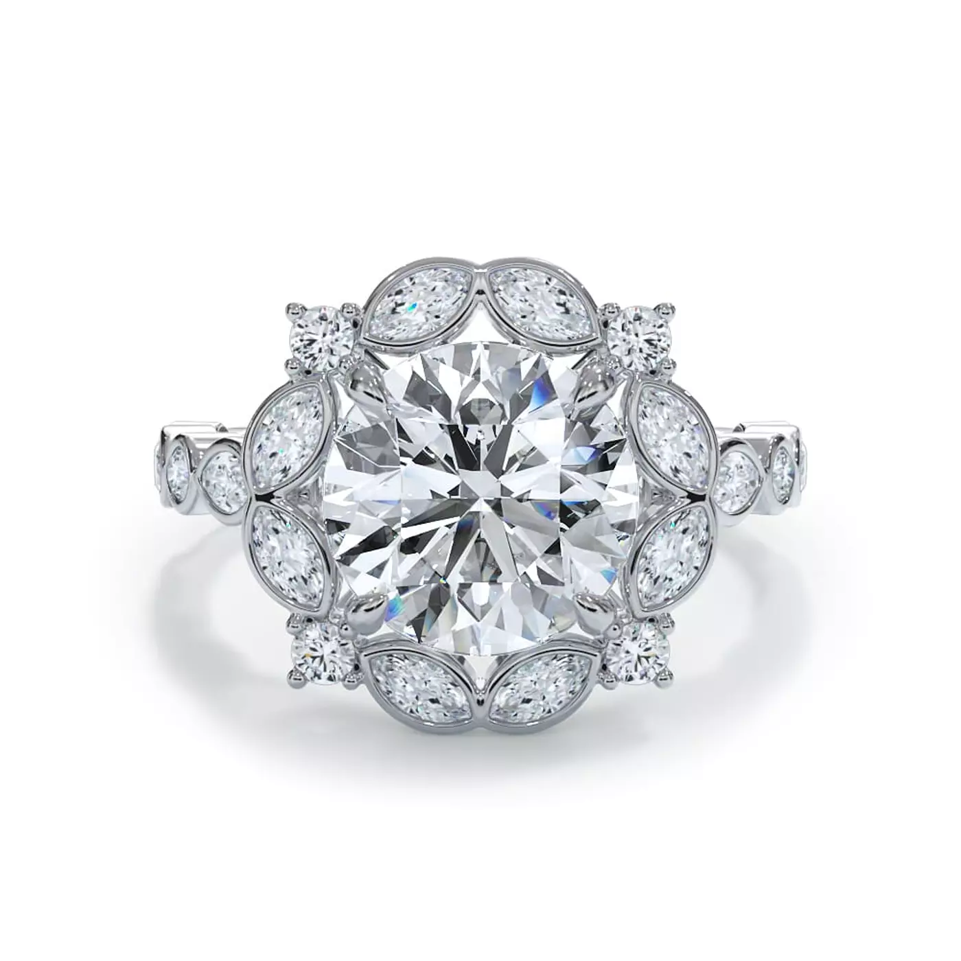 Radiant Halo Frame 14K White Gold Engagement Ring