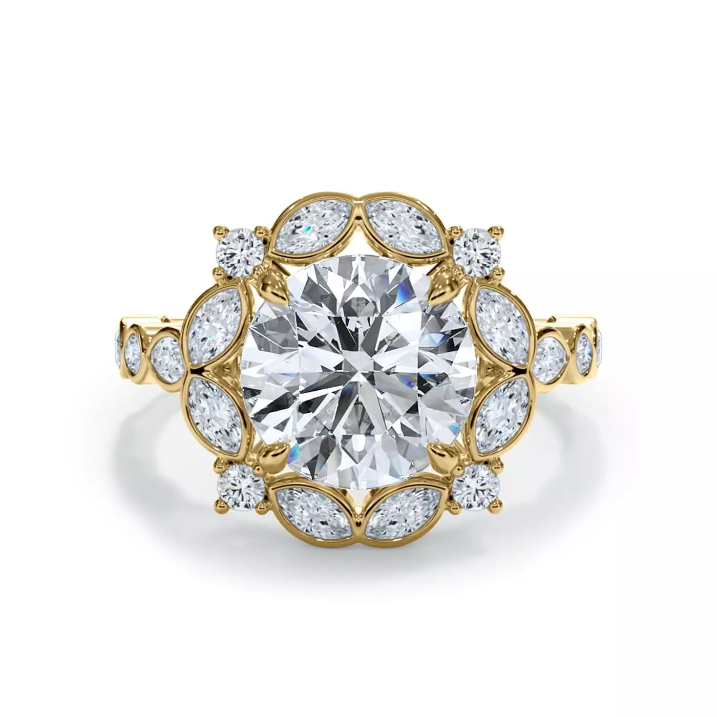 Radiant Halo Frame 14K Yellow Gold Engagement Ring