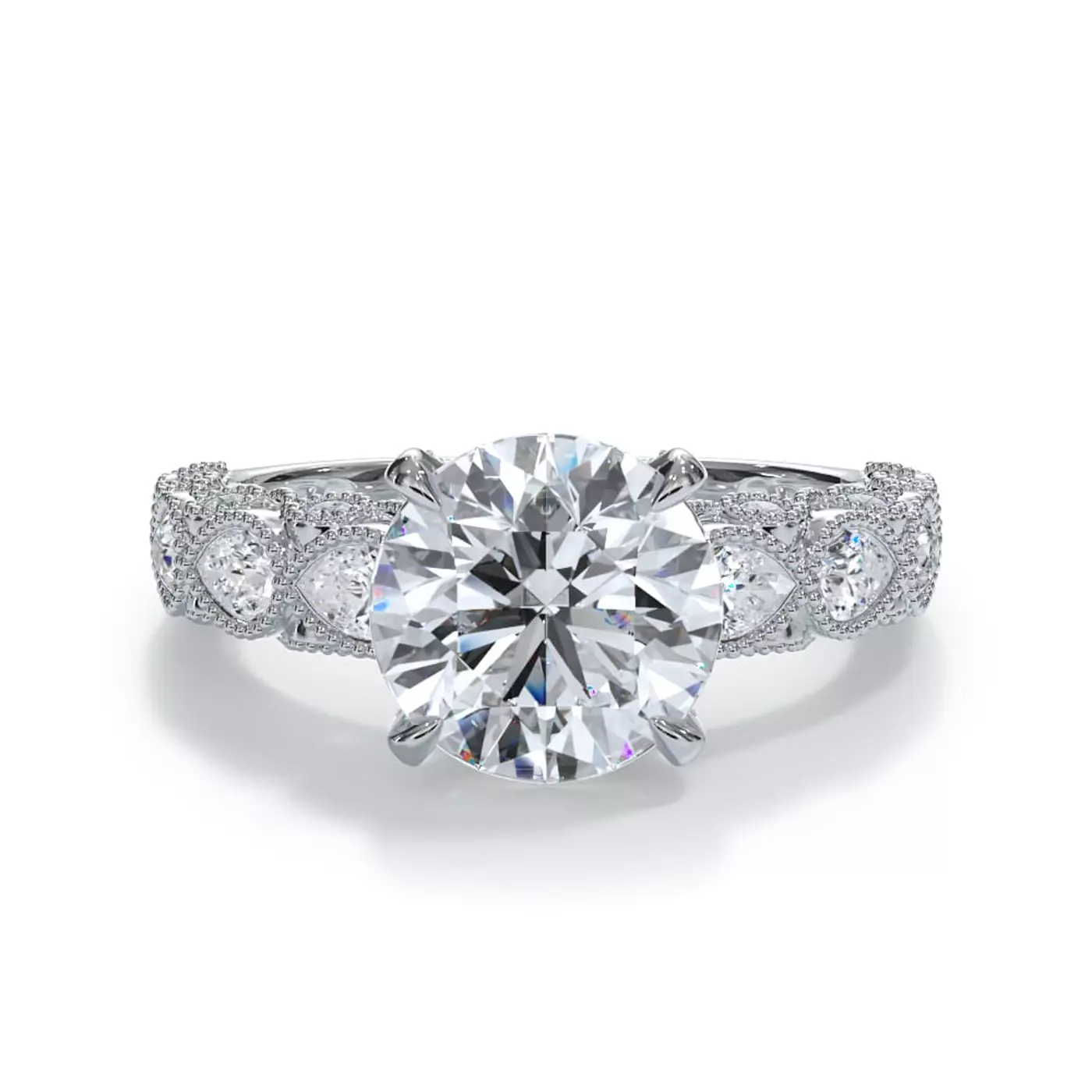 Elongated Pear Silhouette 14K White Gold Engagement Ring