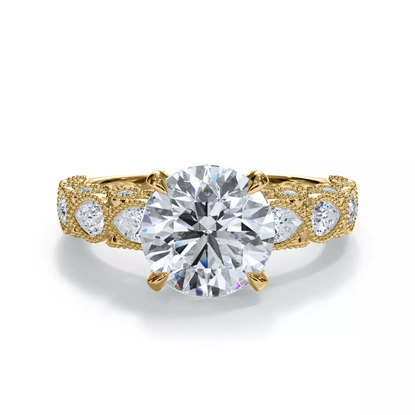 Elongated Pear Silhouette 14K Yellow Gold Engagement Ring