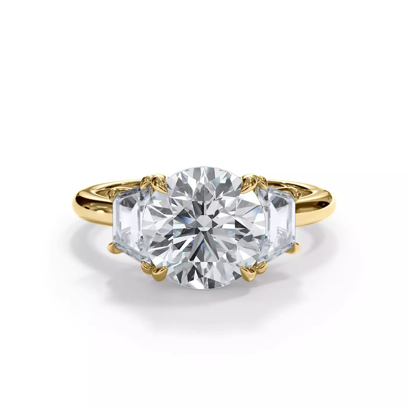 Trapezoid Lab Sides 14K Yellow Gold Engagement Ring