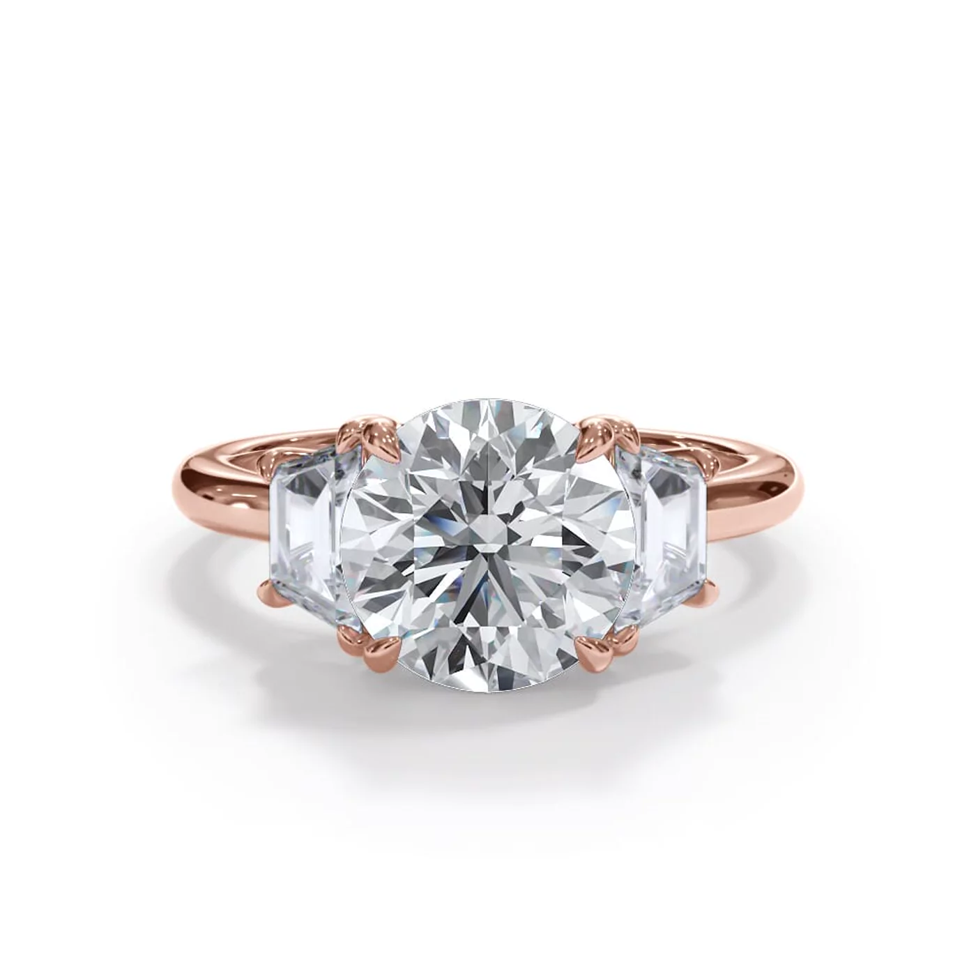 Trapezoid Lab Sides 18K Rose Gold Engagement Ring