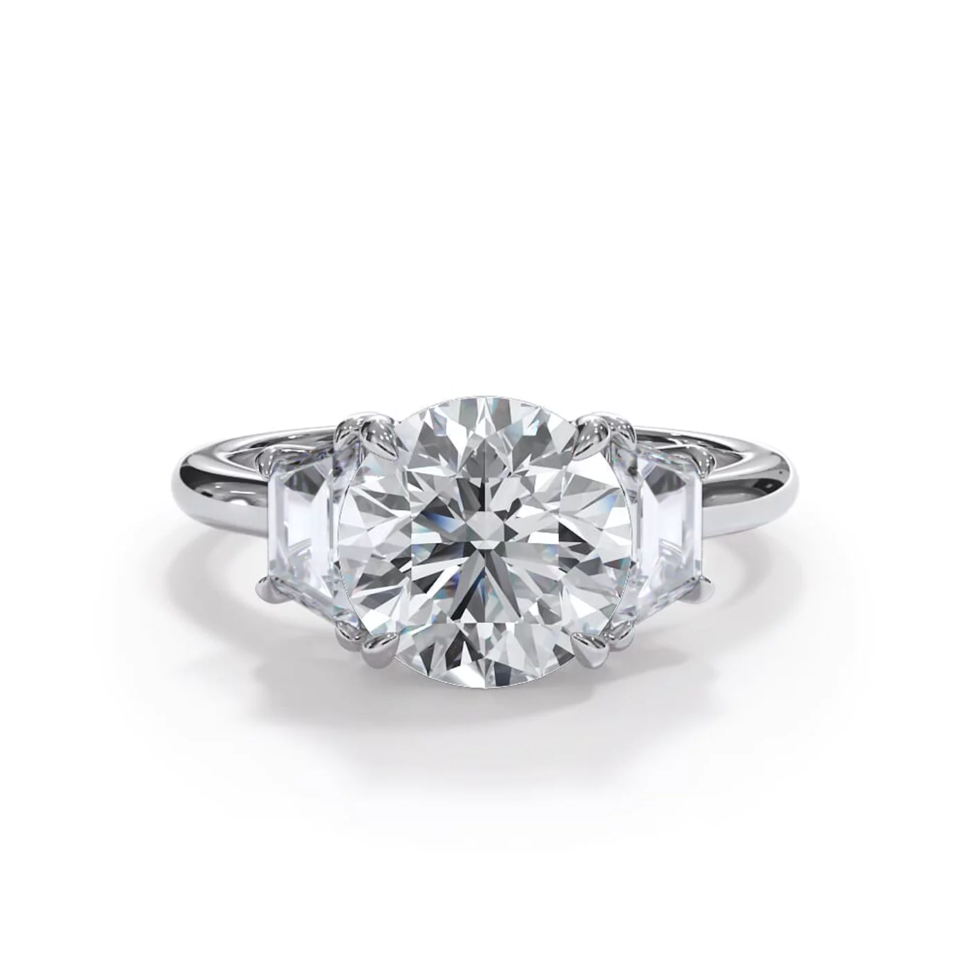Trapezoid Lab Sides 18K White Gold Engagement Ring