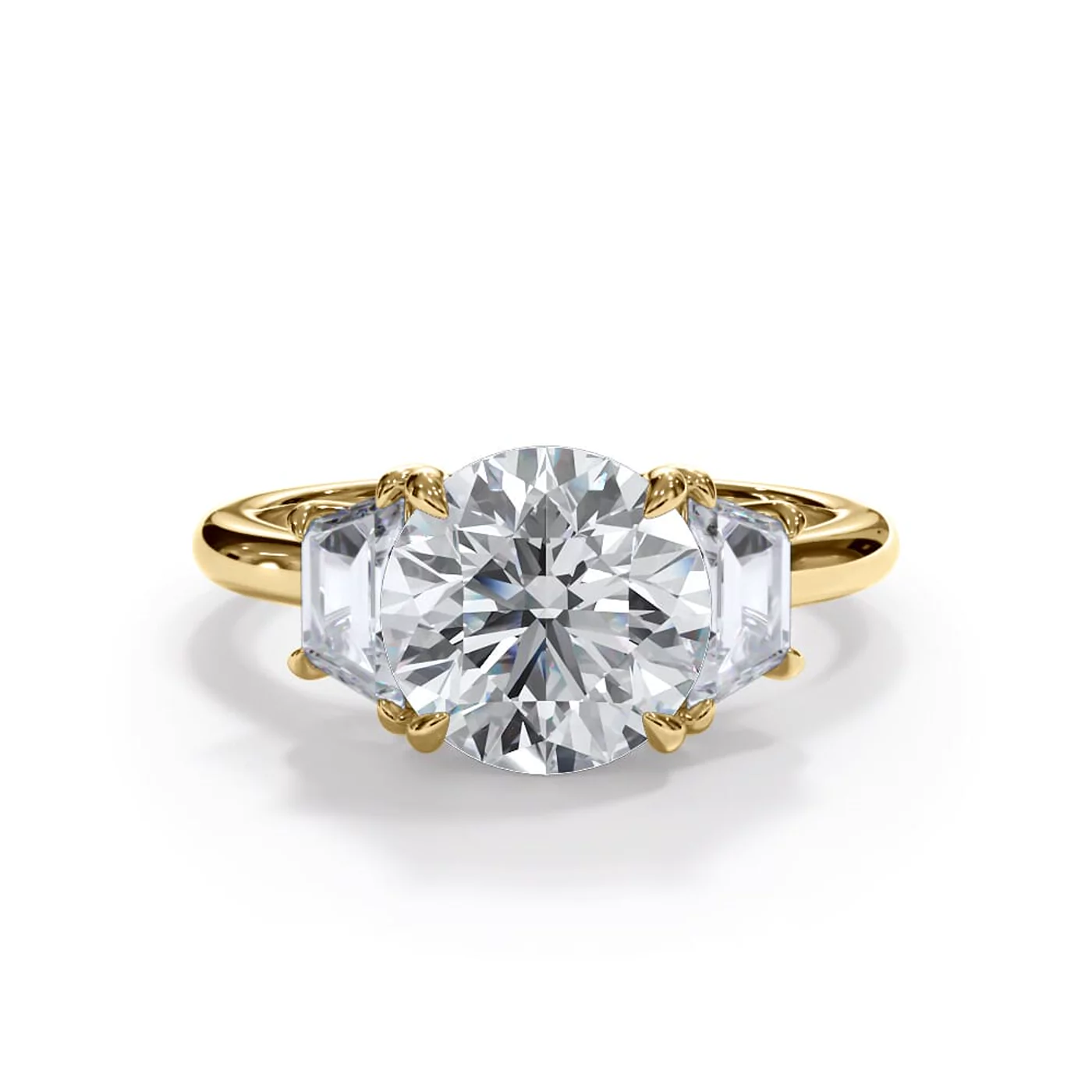 Trapezoid Lab Sides 18K Yellow Gold Engagement Ring