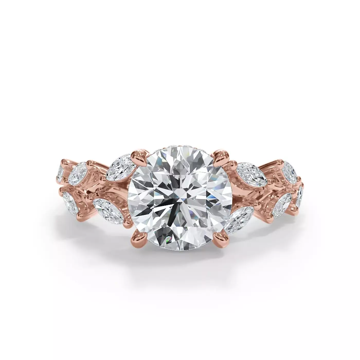 Twisting Band Detail 14K Rose Gold Engagement Ring