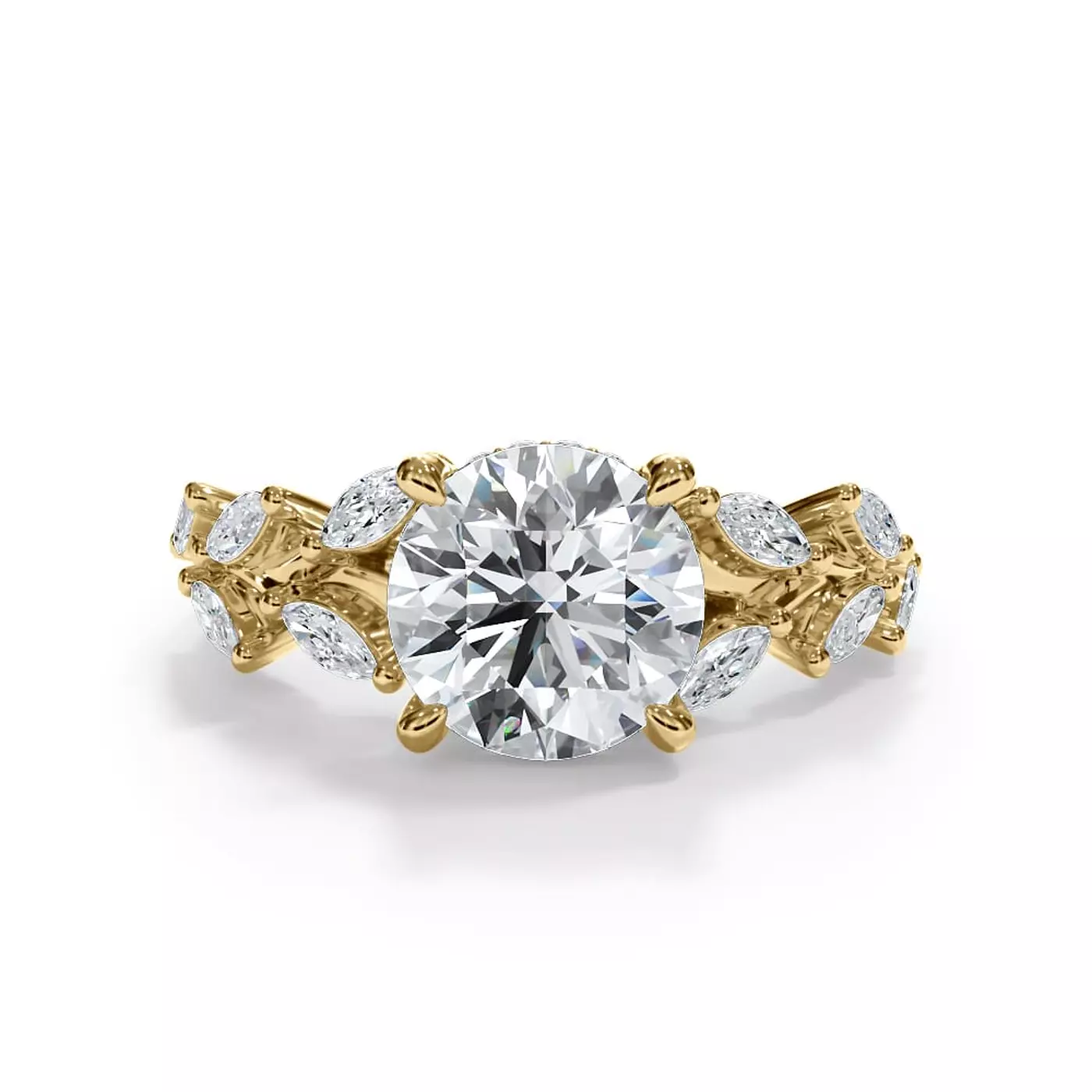 Twisting Band Detail 14K Yellow Gold Engagement Ring
