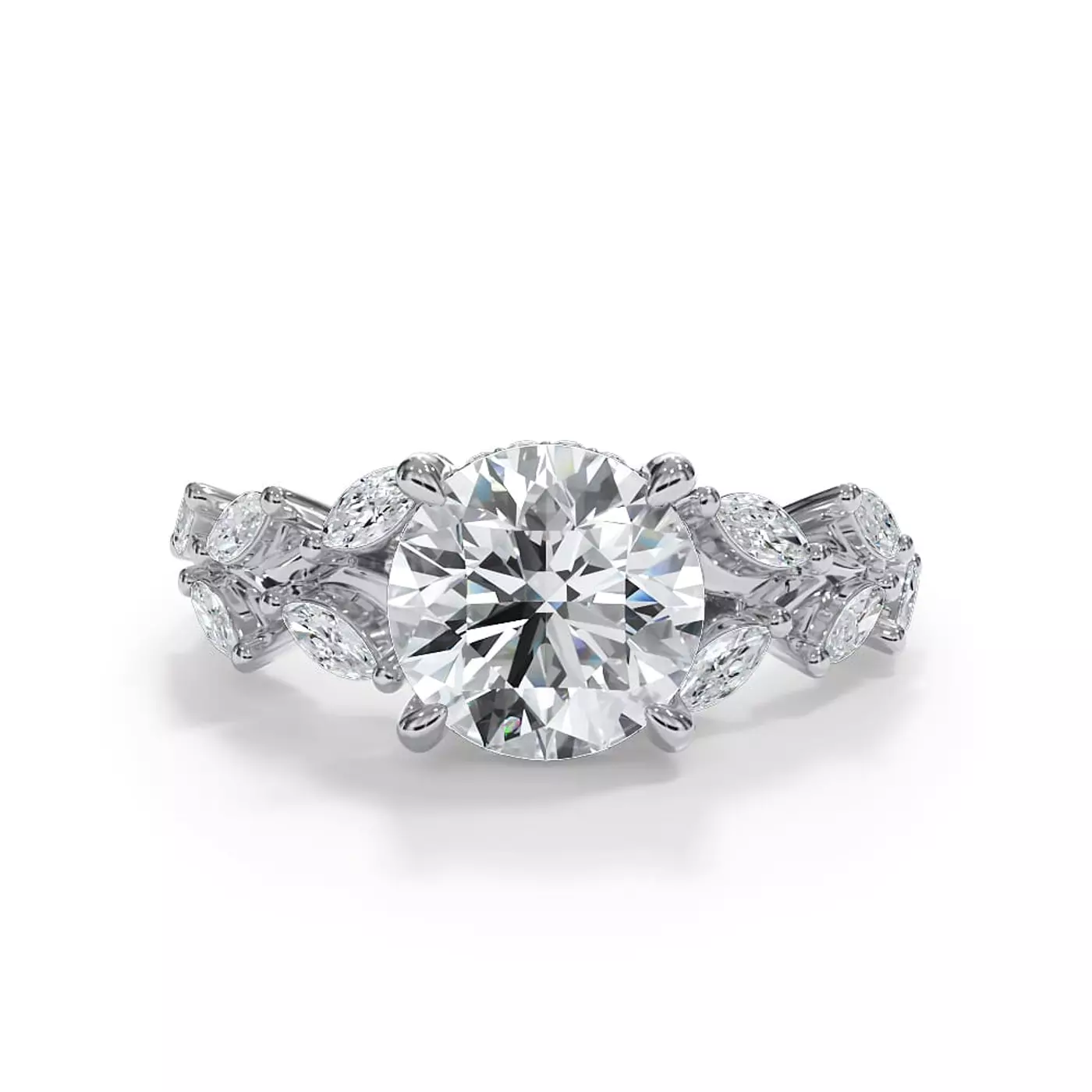 Twisting Band Detail 18K White Gold Engagement Ring