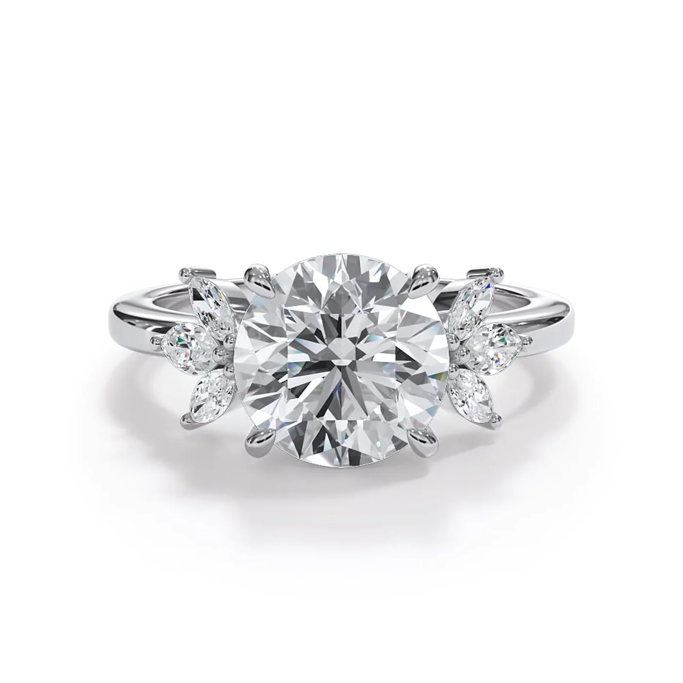 Brilliant Side Accents 18K White Gold Engagement Ring