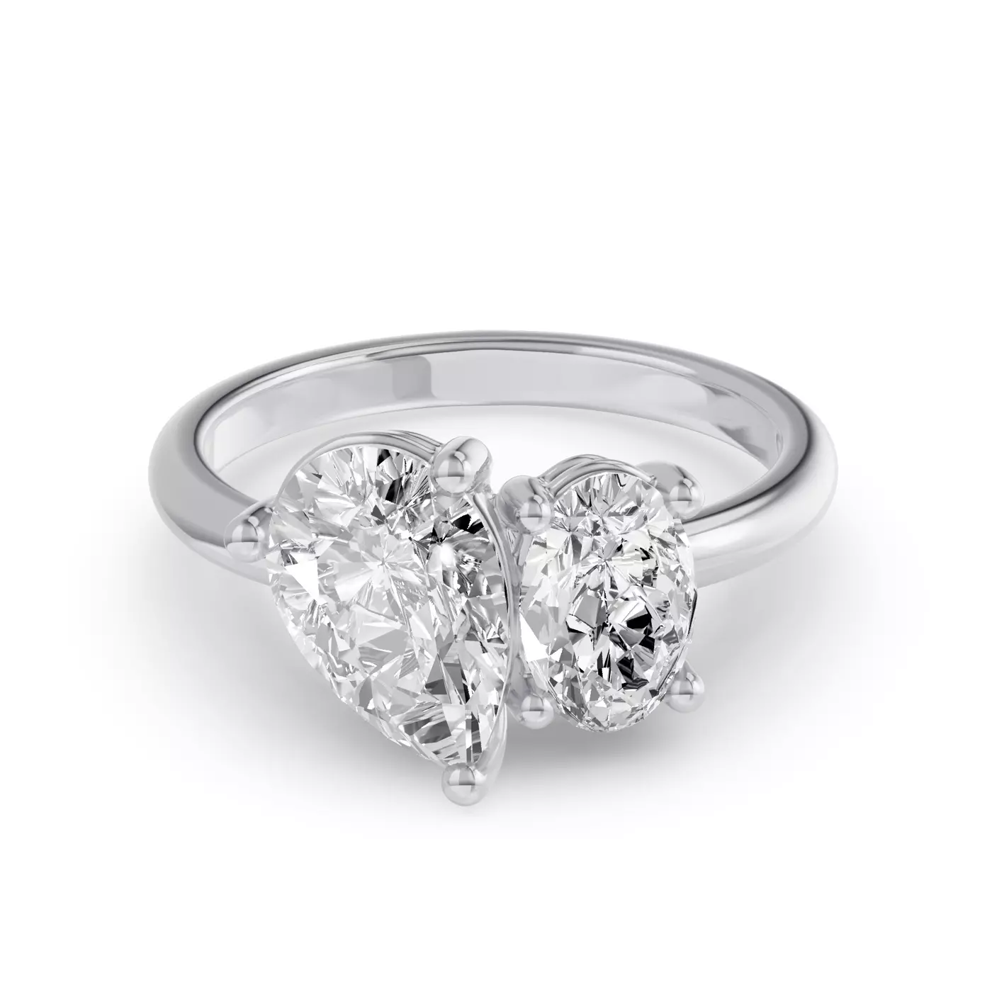 Toi et Moi Design 14K White Gold Engagement Ring