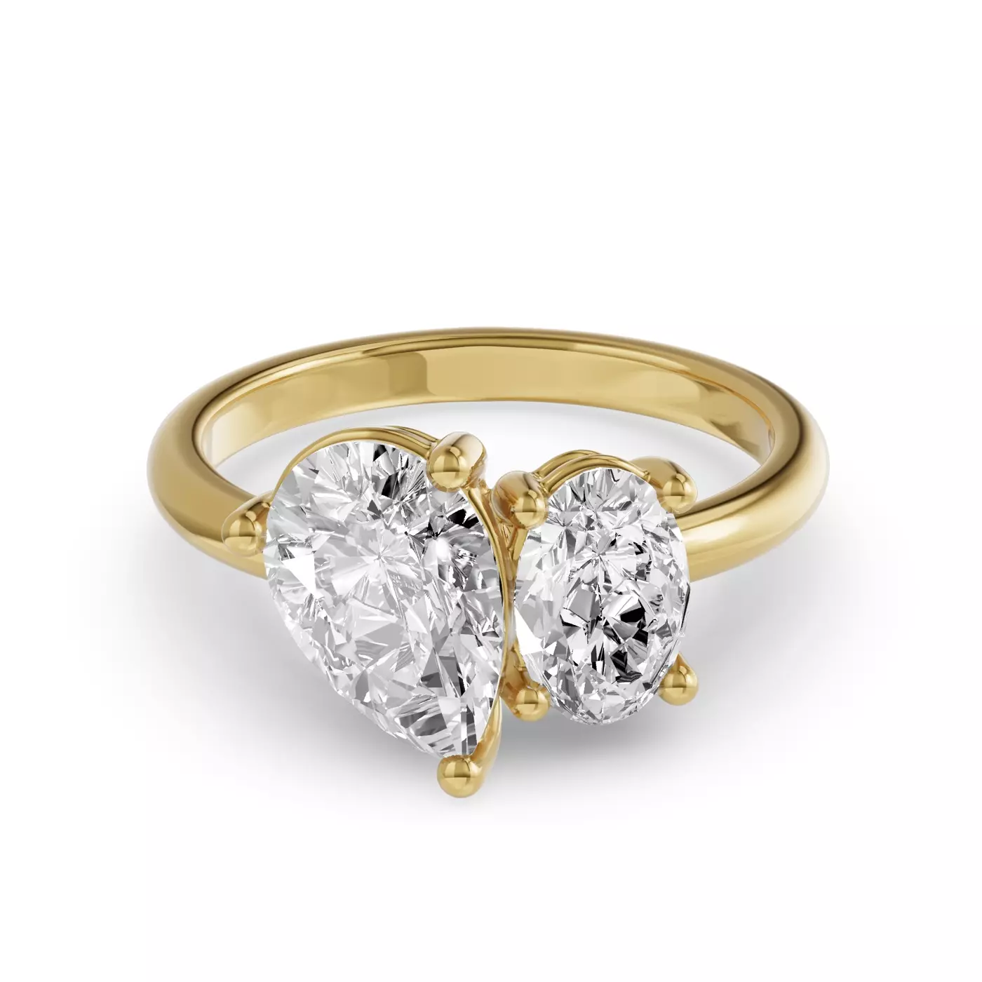 Toi et Moi Design 14K Yellow Gold Engagement Ring