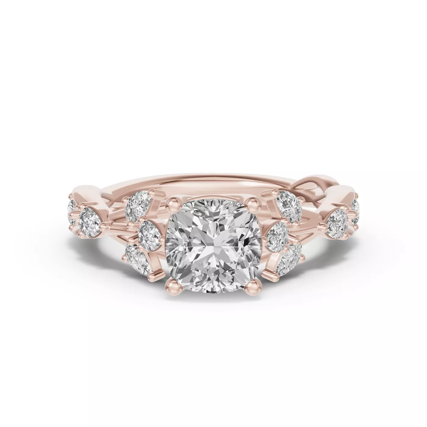 Leaflike Pear Accents 14K Rose Gold Engagement Ring