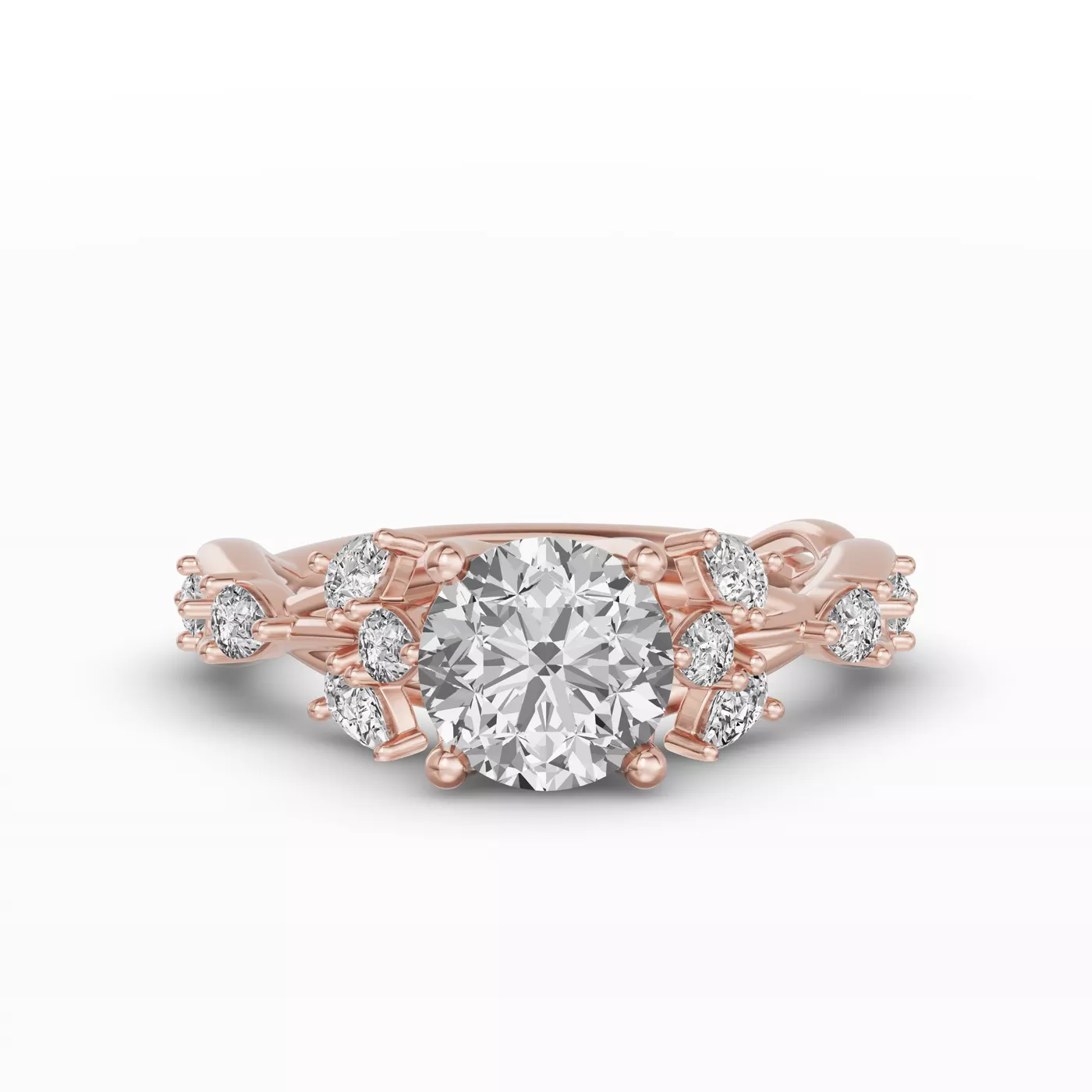 Leaflike Pear Accents 14K Rose Gold Engagement Ring