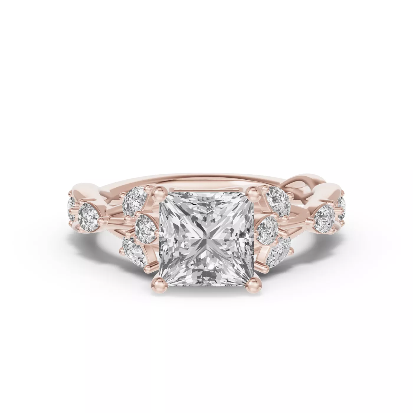 Leaflike Pear Accents 14K Rose Gold Engagement Ring