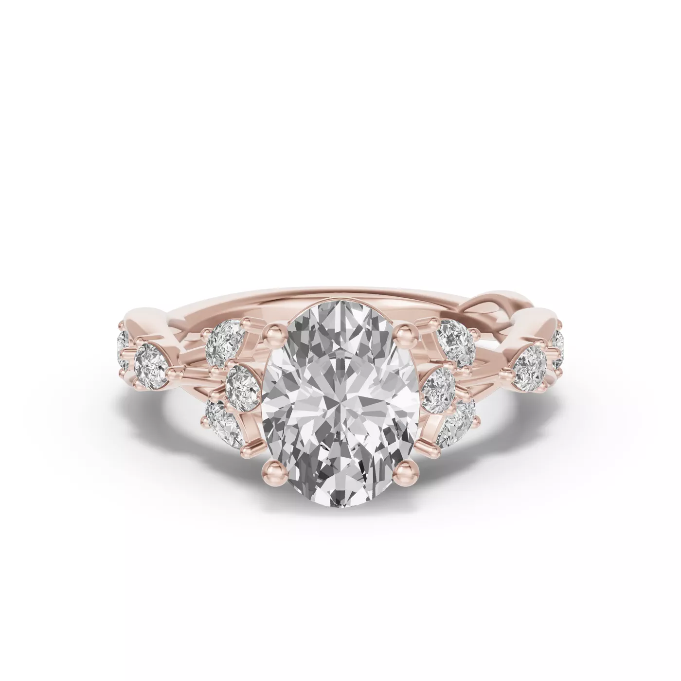 Leaflike Pear Accents 14K Rose Gold Engagement Ring