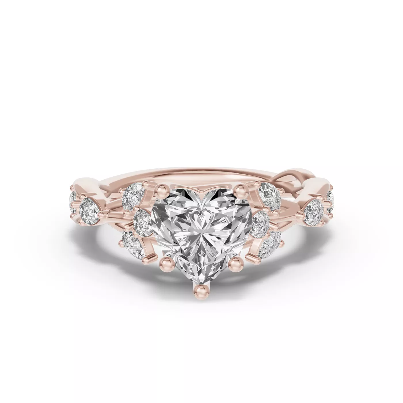 Leaflike Pear Accents 14K Rose Gold Engagement Ring