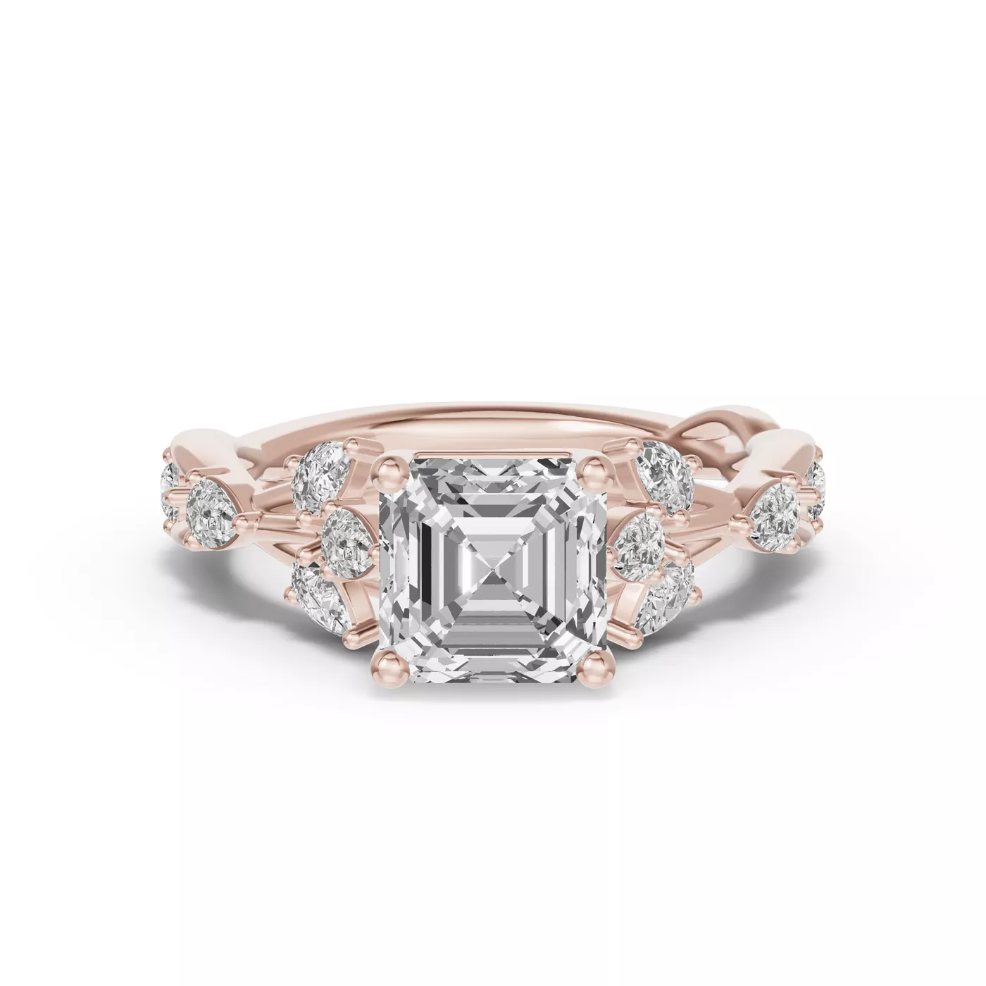 Leaflike Pear Accents 14K Rose Gold Engagement Ring