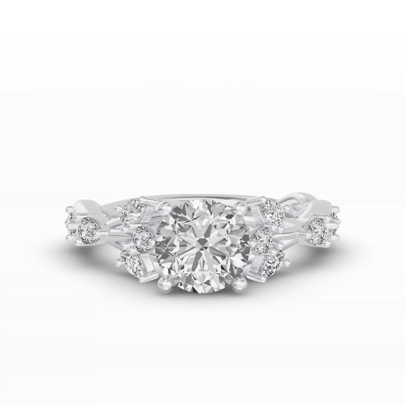 Leaflike Pear Accents 14K White Gold Engagement Ring