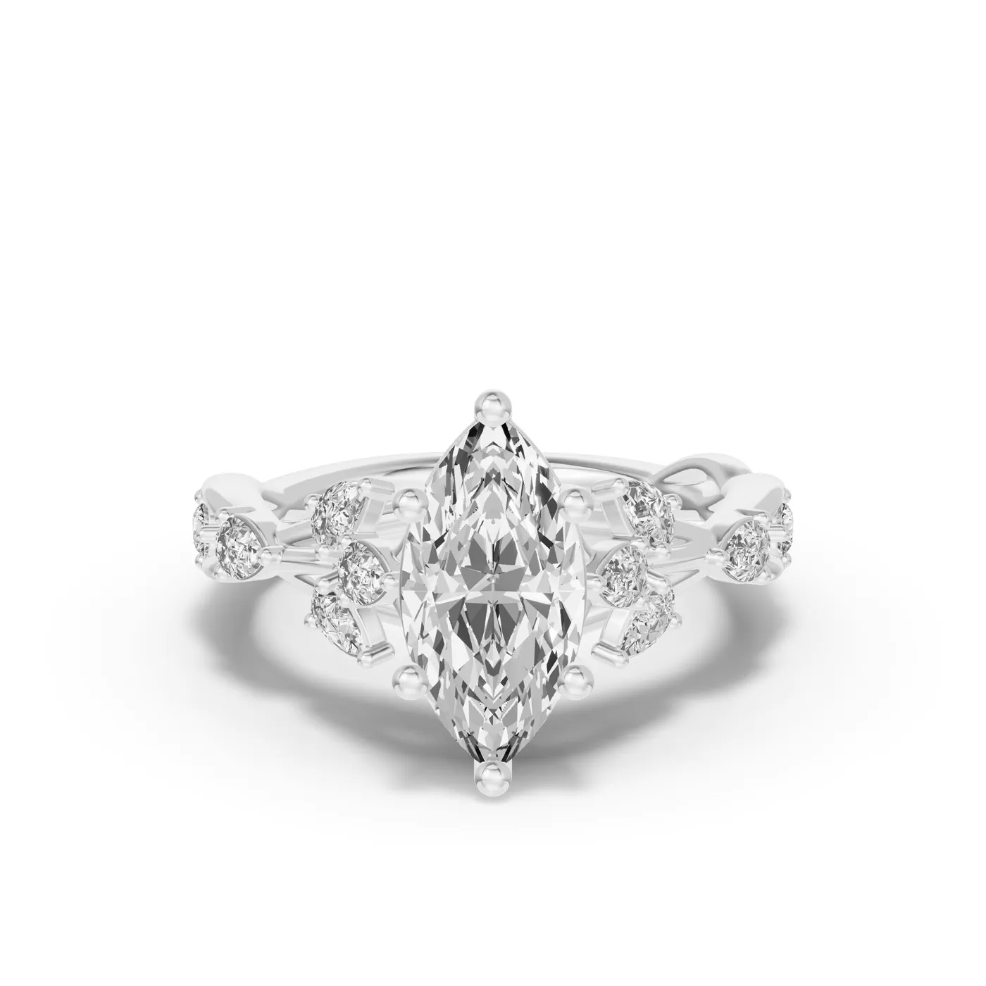 Leaflike Pear Accents 14K White Gold Engagement Ring