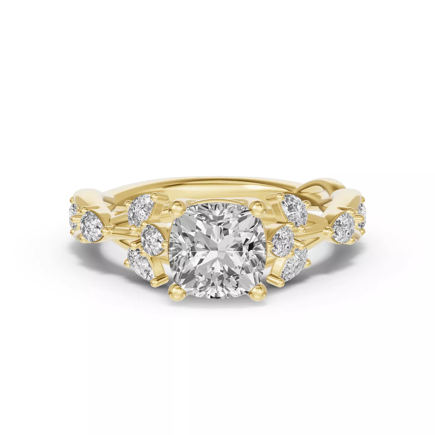 Leaflike Pear Accents 14K Yellow Gold Engagement Ring