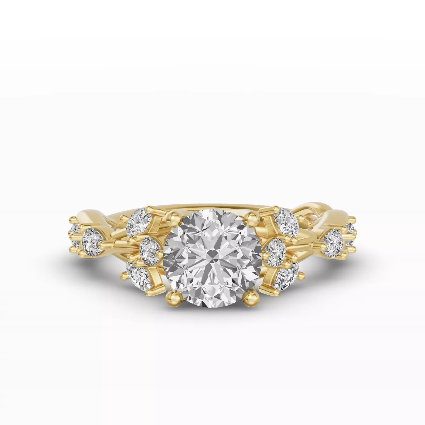 Leaflike Pear Accents 14K Yellow Gold Engagement Ring