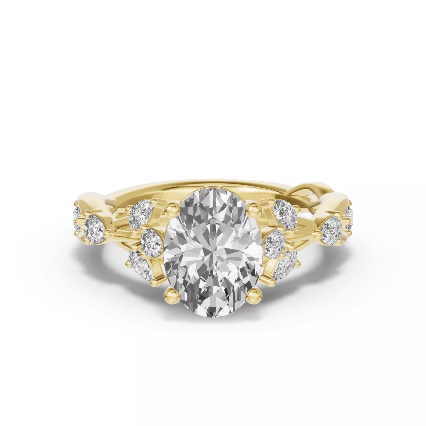 Leaflike Pear Accents 14K Yellow Gold Engagement Ring