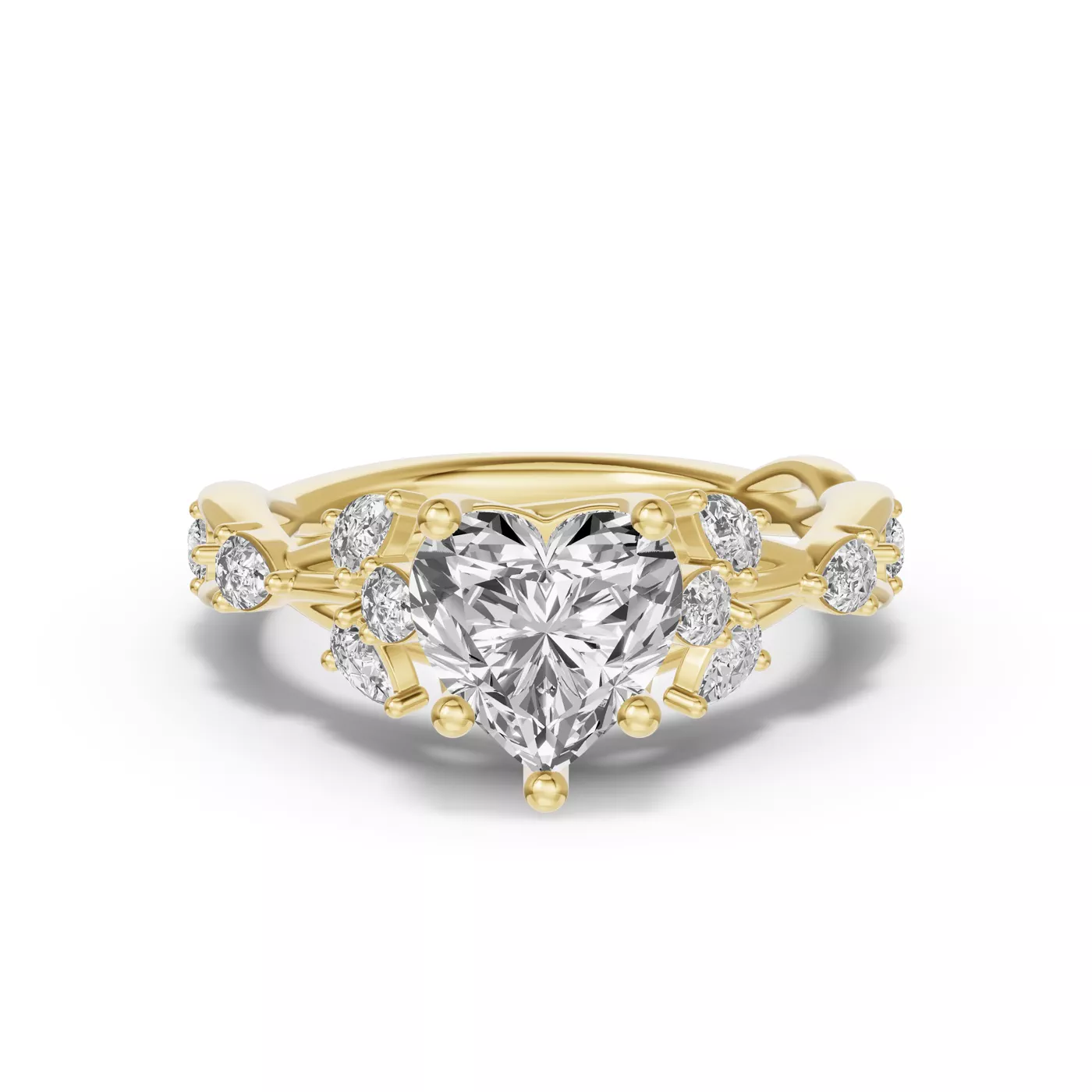Leaflike Pear Accents 14K Yellow Gold Engagement Ring