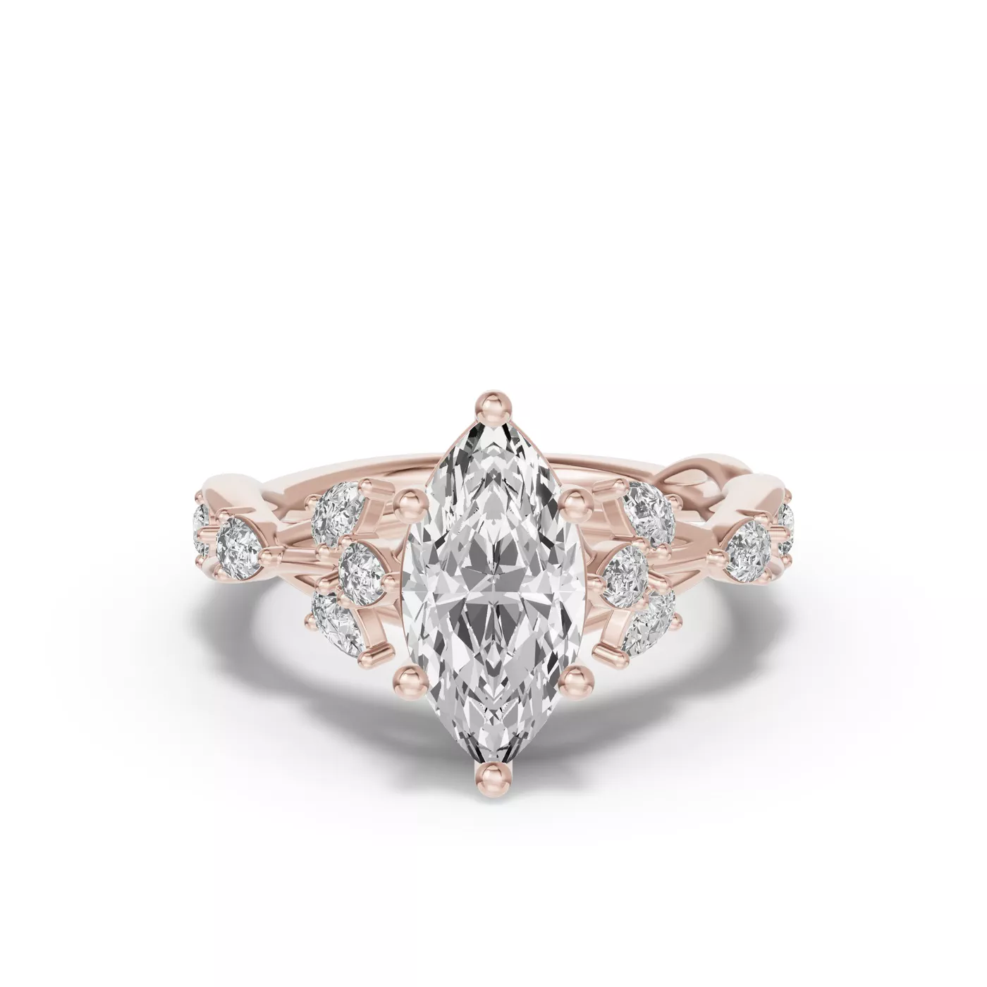 Leaflike Pear Accents 18K Rose Gold Engagement Ring