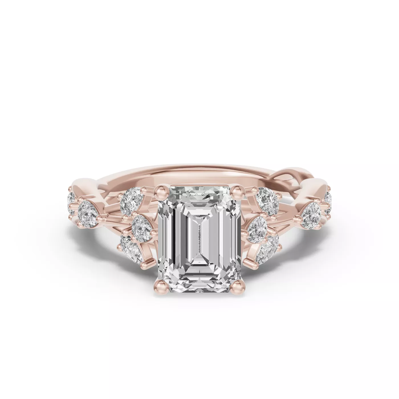 Leaflike Pear Accents 18K Rose Gold Engagement Ring