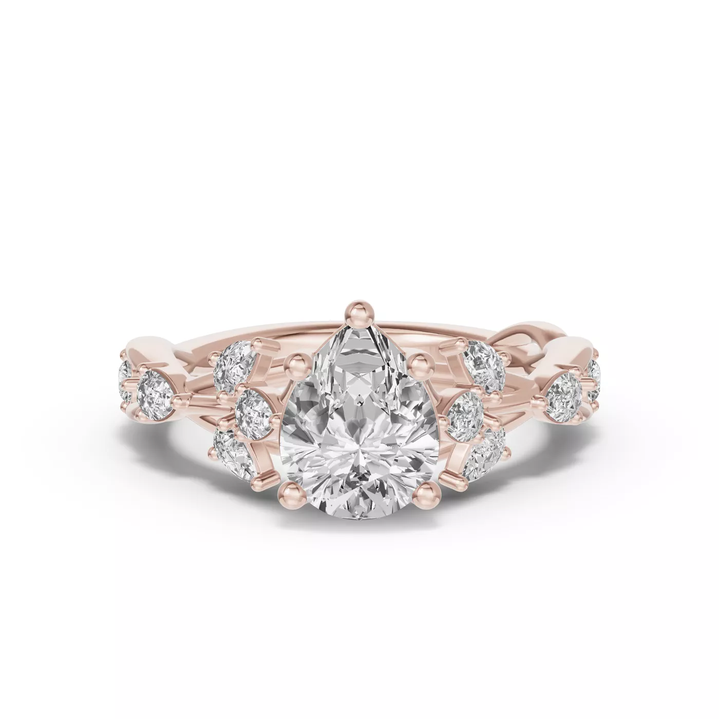 Leaflike Pear Accents 18K Rose Gold Engagement Ring